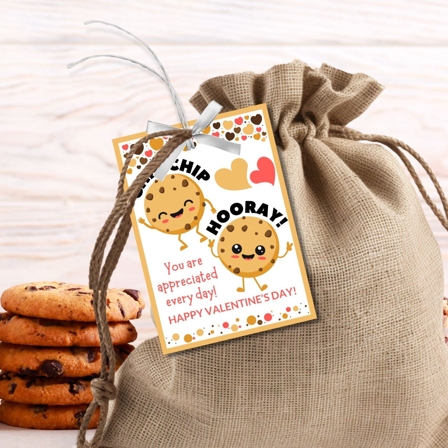 Valentines Tag for Cookie | Chip Hooray Valentine Printable Gift Tag | Chocolate Chip | Kids Preschool Valentine | Snack Size Chip Label