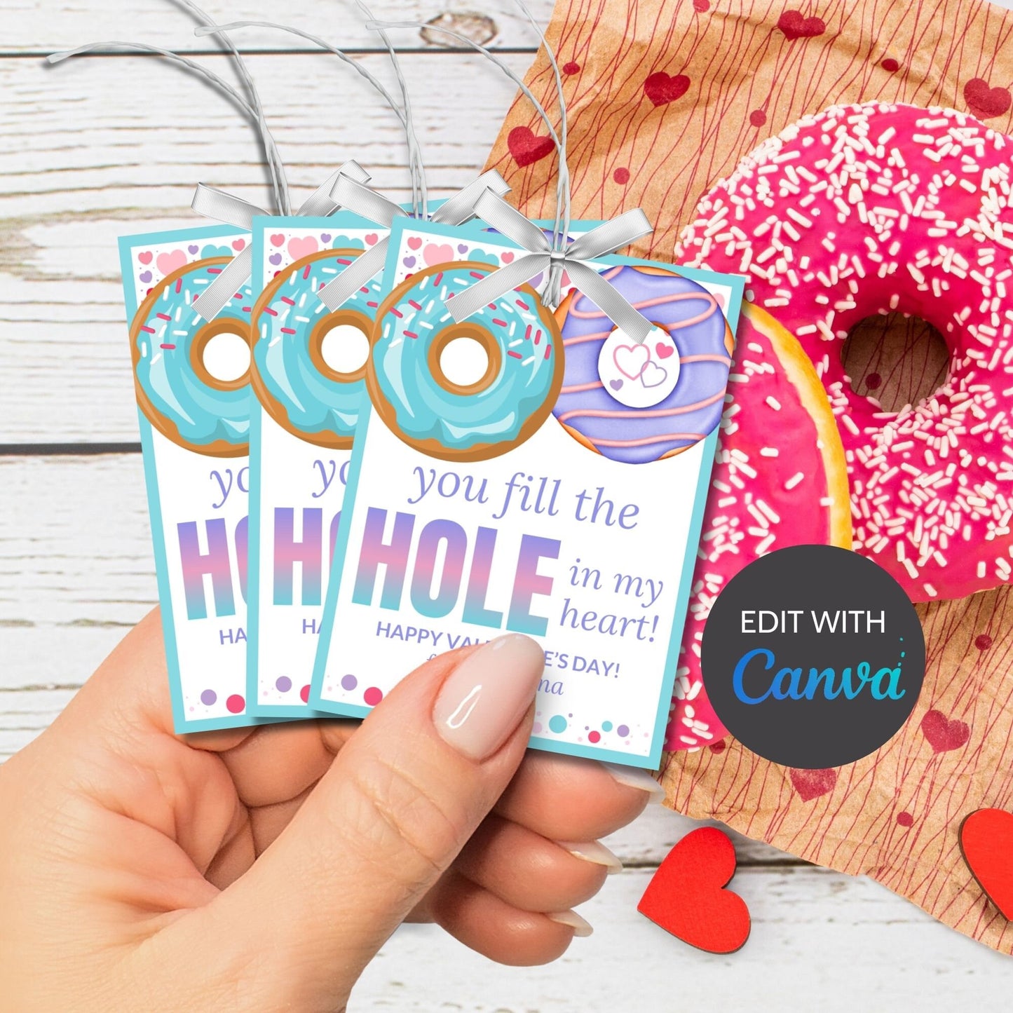 Printable Donut Hole Tag | Donut Birthday Valentine Baby Shower | Treat Topper | Chocolate Vanilla Sprinkle | Editable Template Donut Favor