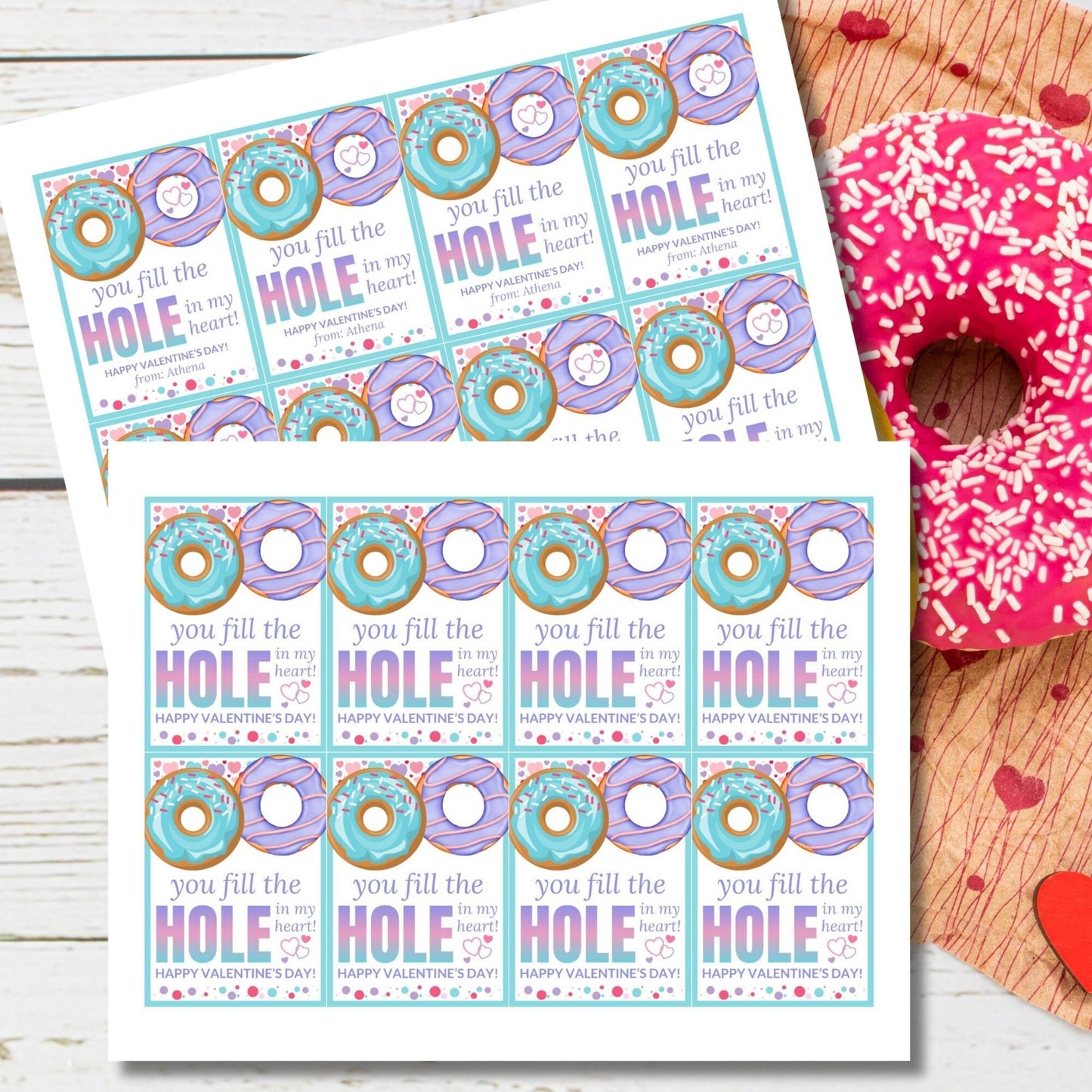 Printable Donut Hole Tag | Donut Birthday Valentine Baby Shower | Treat Topper | Chocolate Vanilla Sprinkle | Editable Template Donut Favor