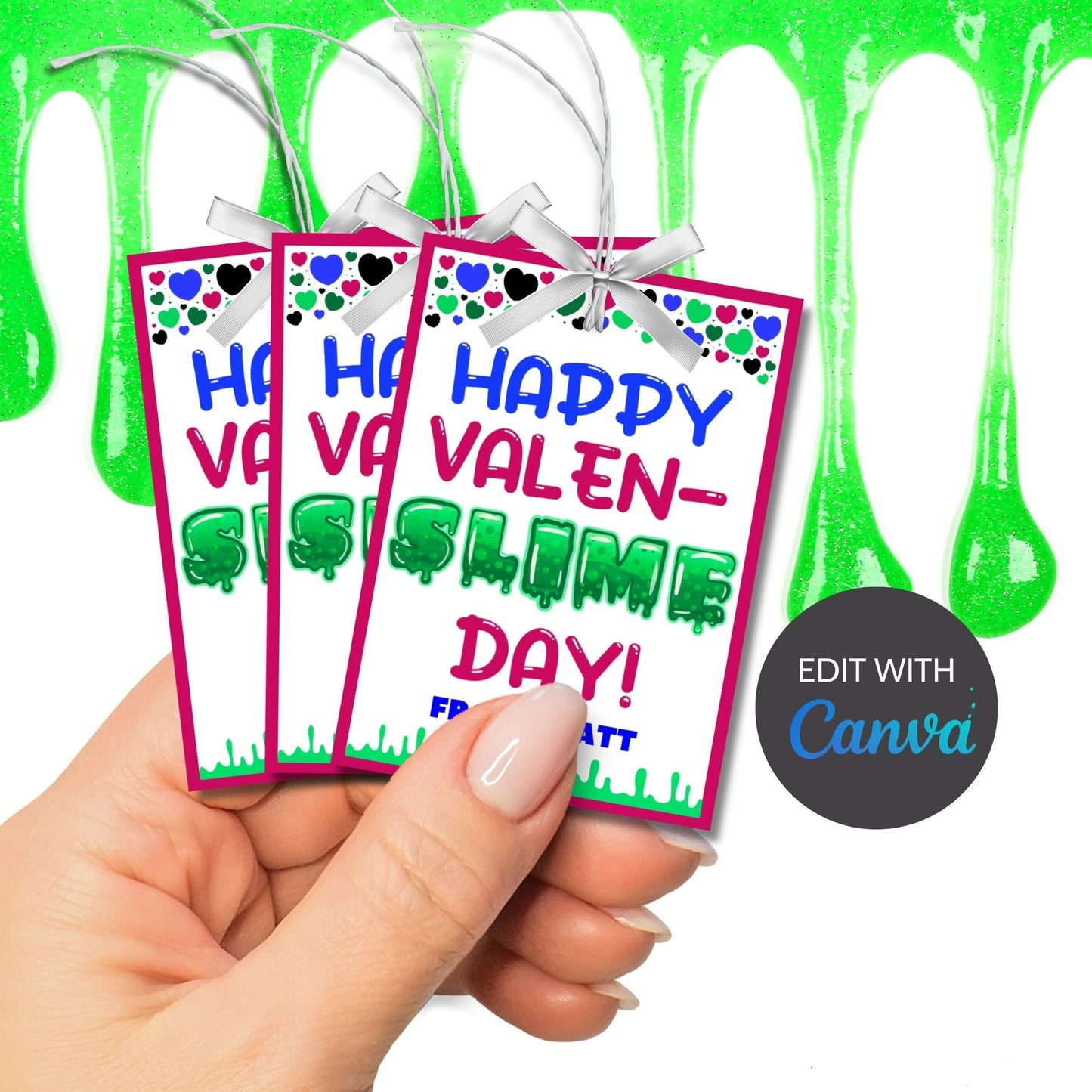 Slime Valentine Tag Sticker | Slime Valentine Bag Topper | School Valentine | Classroom Treat | Name Editable Yourself | Instant Download