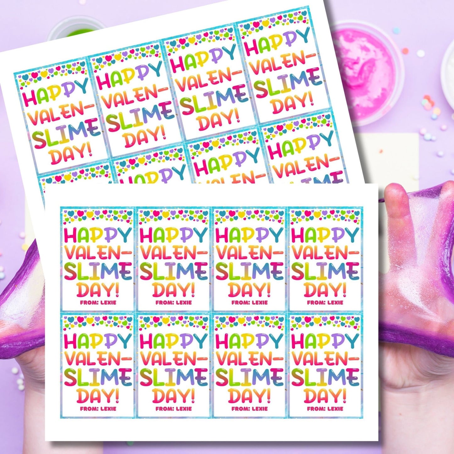 Slime Valentine Tag Sticker | Happy Valenslime Day | Colorful Valentines | Slime Valentine Bag Topper | School Valentine | Classroom Treat