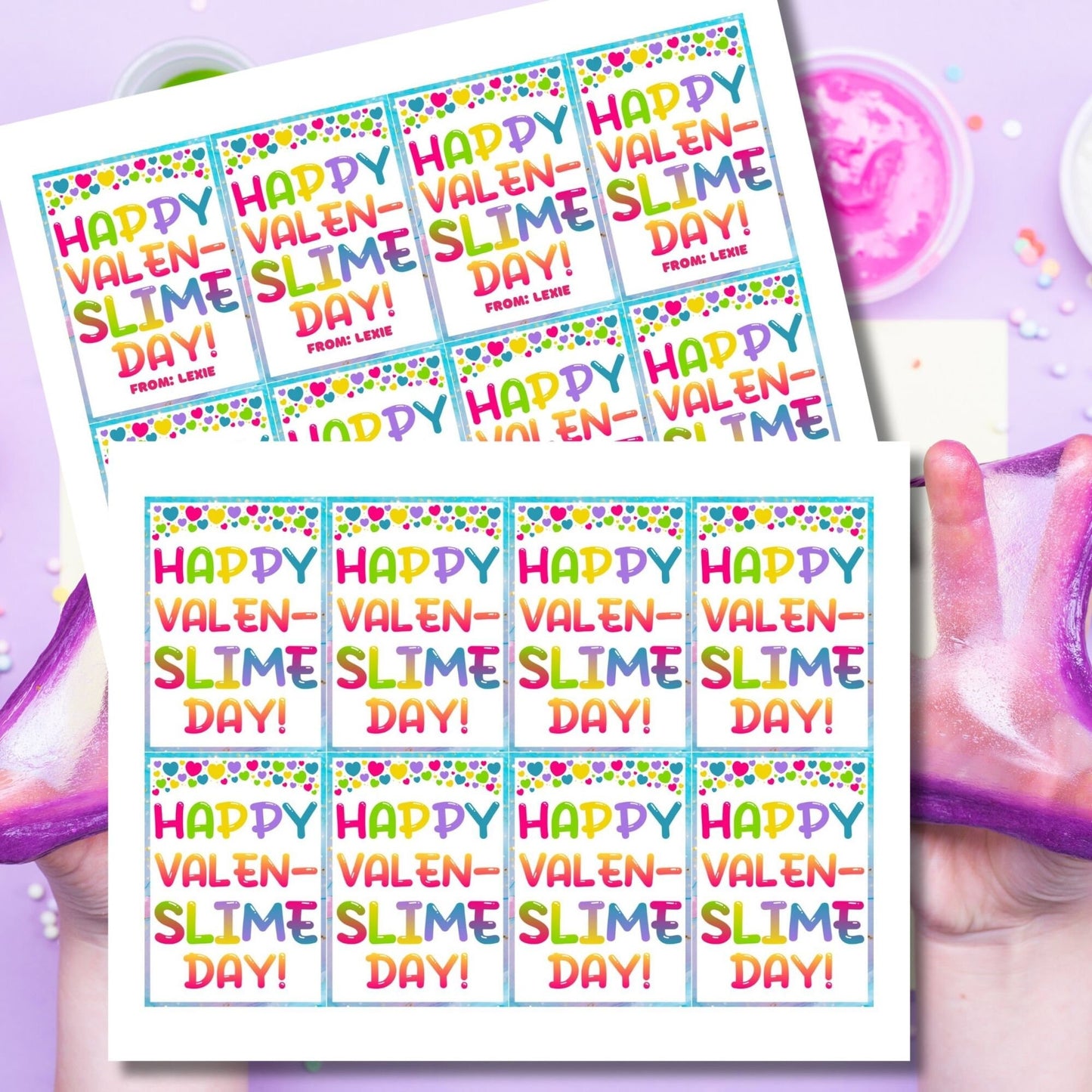 Slime Valentine Tag Sticker | Happy Valenslime Day | Colorful Valentines | Slime Valentine Bag Topper | School Valentine | Classroom Treat