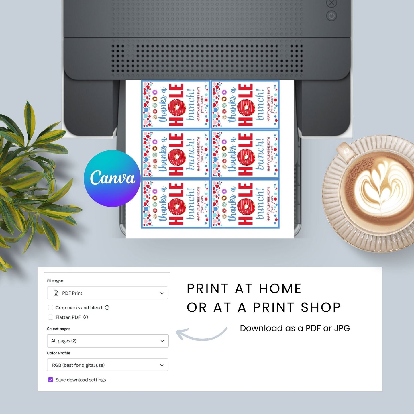 Printable Thanks a Hole Bunch Tag Boy | Valentine School Friend Teacher Gift | Donut Theme | Donut Stickers | Edit Yourself Instant Download