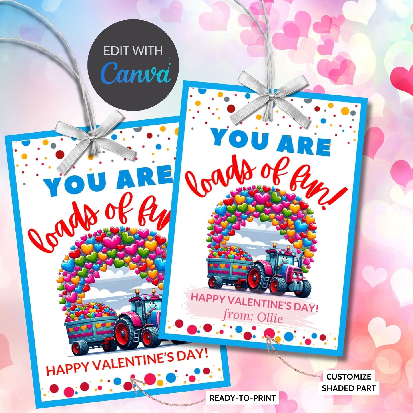 Boy Valentine | Tractor Valentine | Kids Printable Valentine | Class Favor Gift Tag | Kids Valentines | Kids Valentine | Valentine Sticker