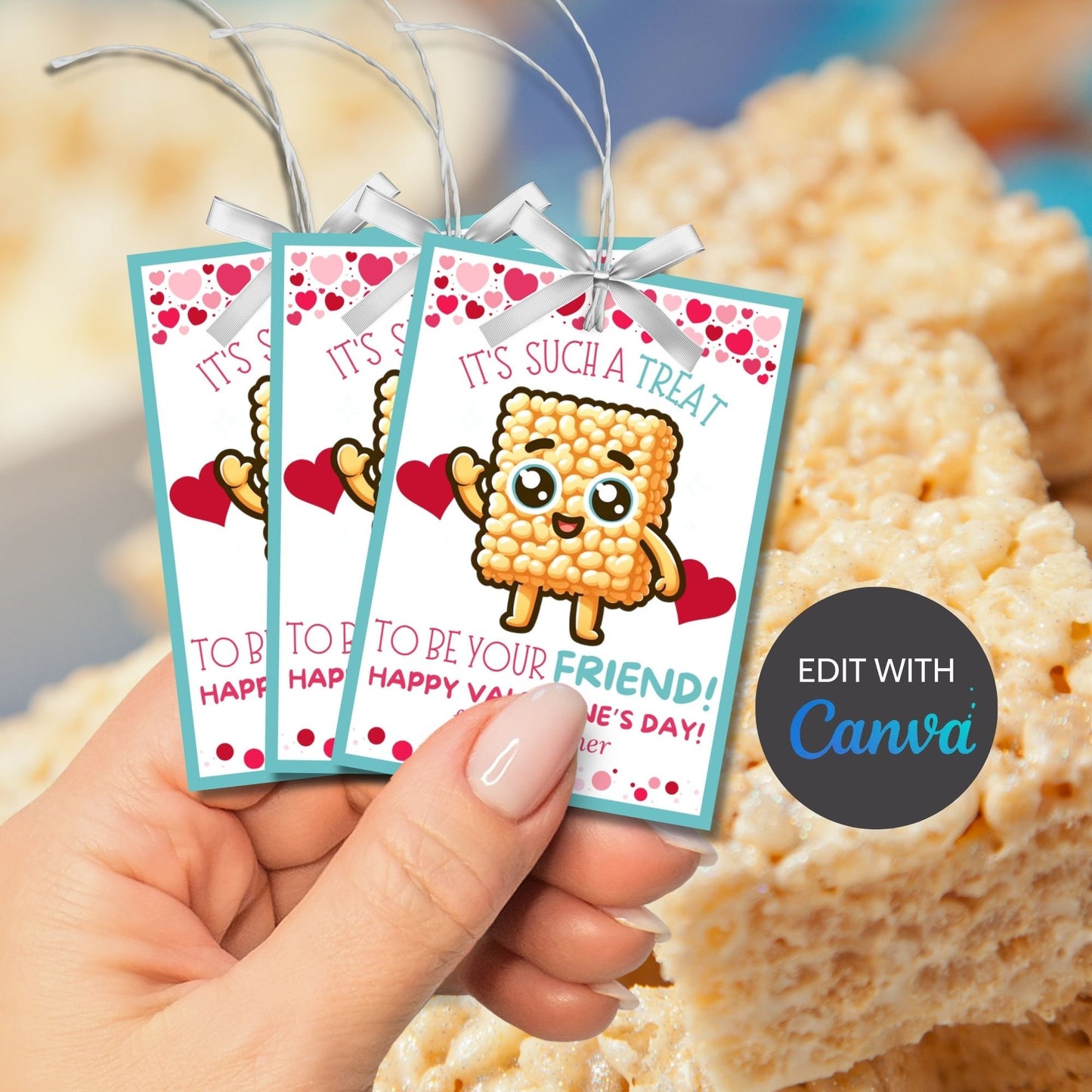 Boy Valentine | Rice Krispy Treat Printable Gift Tag | Rice Crispies | Kids Classmate Classroom Friend Snack Bars | Pdf Editable Name