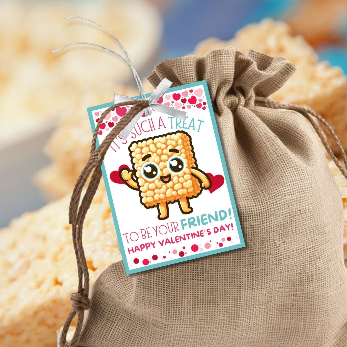 Boy Valentine | Rice Krispy Treat Printable Gift Tag | Rice Crispies | Kids Classmate Classroom Friend Snack Bars | Pdf Editable Name