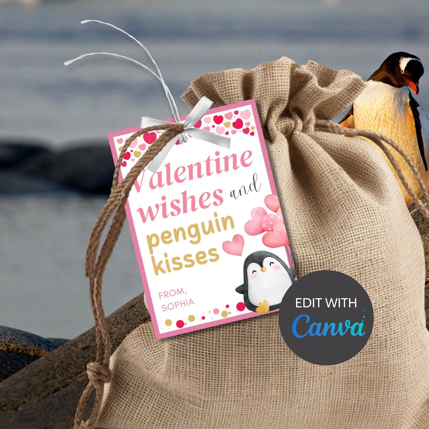 Kids Valentines Penguin Gift Tag | Penguin Valentine Cards | Instant Download | Classroom Friend Coworker Cute Animal Valentines Day Cards