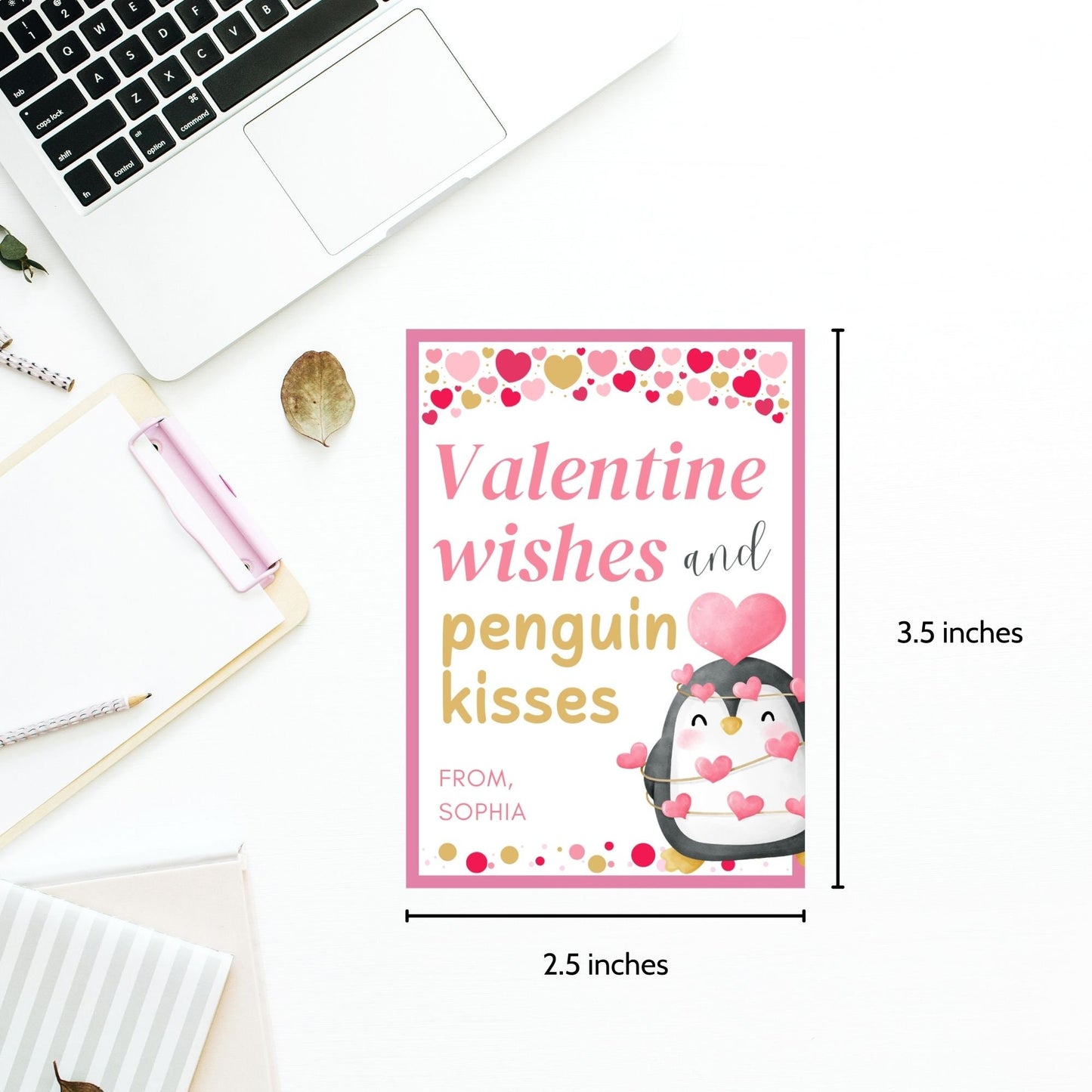 Kids Valentines Penguin Gift Tag | Penguin Valentine Cards | Instant Download | Classroom Friend Coworker Cute Animal Valentines Day Cards