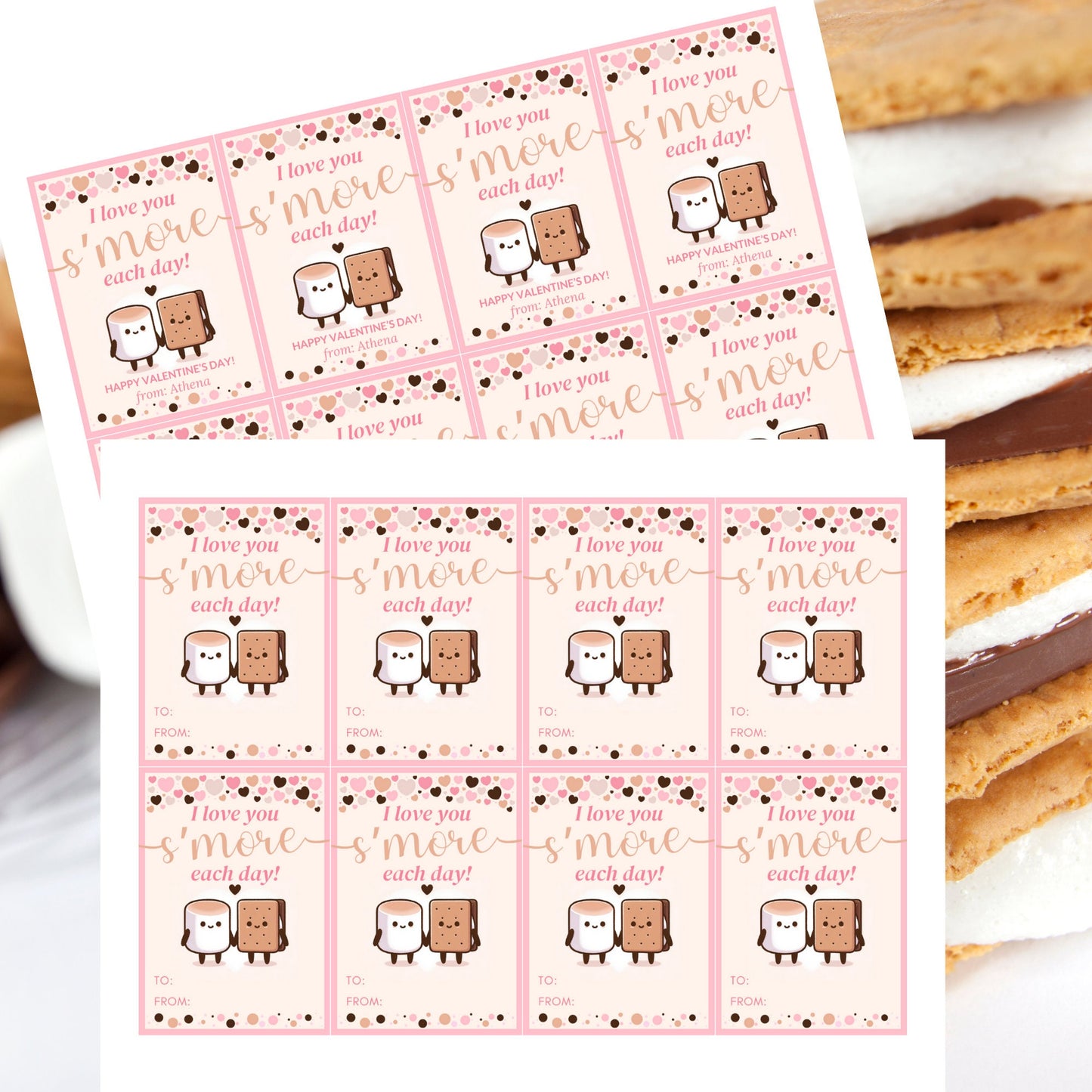 I Love You Smore Each Day Valentine Printable Tag | Editable | Smores Bar | Smores Valentine | Teacher Friend Classmate Smores