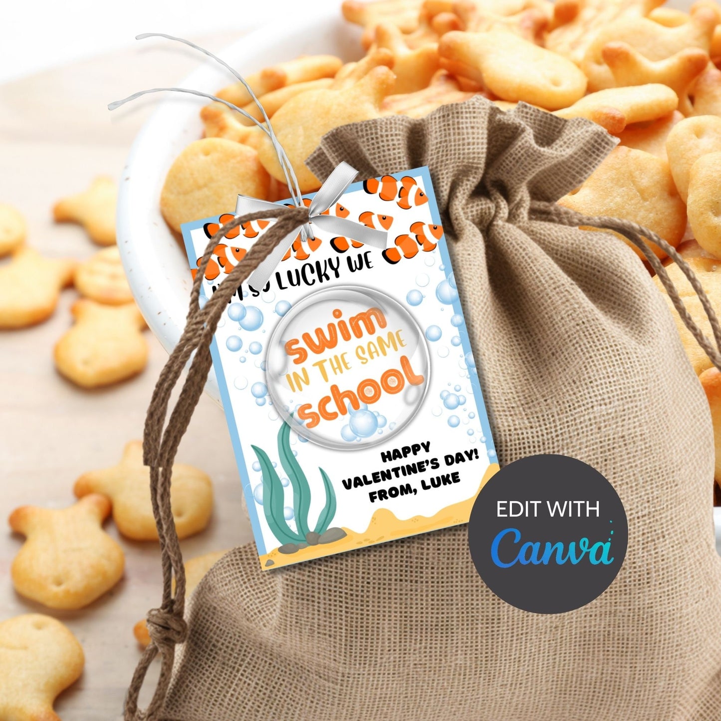 Goldfish Crackers Valentine Printable Tag | Kid Valentine Card | Friend Thank You Tag | Cheese Chip Cracker | Goldfish Valentine Day Sticker