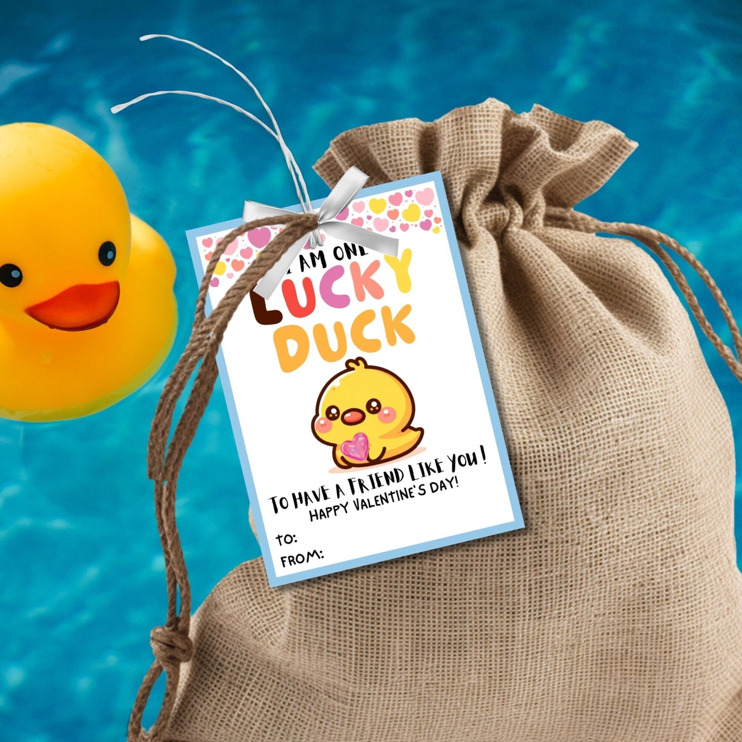 Lucky Duck Valentine Friend Printable Tag | Editable With Canva | Editable Rubber Duck Valentines Day Gift Tags | One Lucky Duck