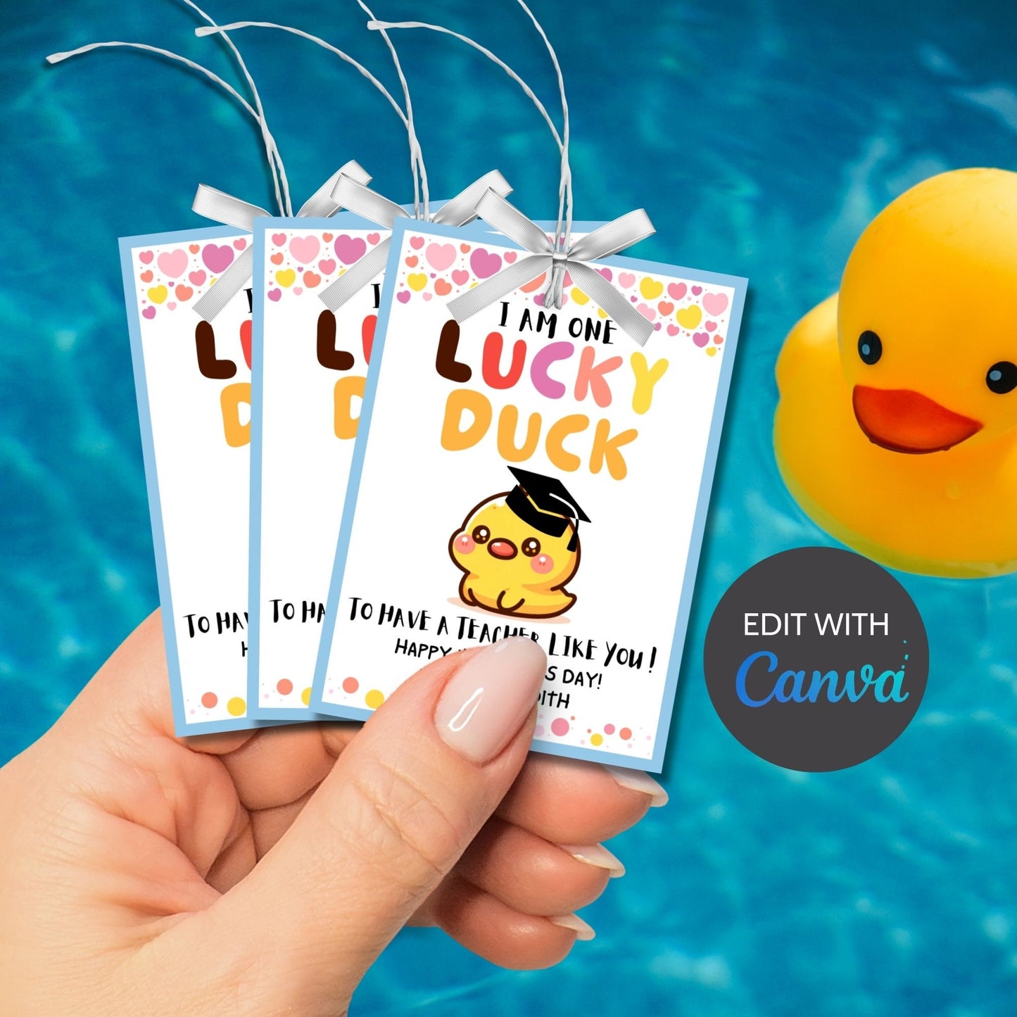 Lucky Duck Valentine Teacher Printable Tag | Editable With Canva | Editable Rubber Duck Valentines Day Gift Tags | One Lucky Duck