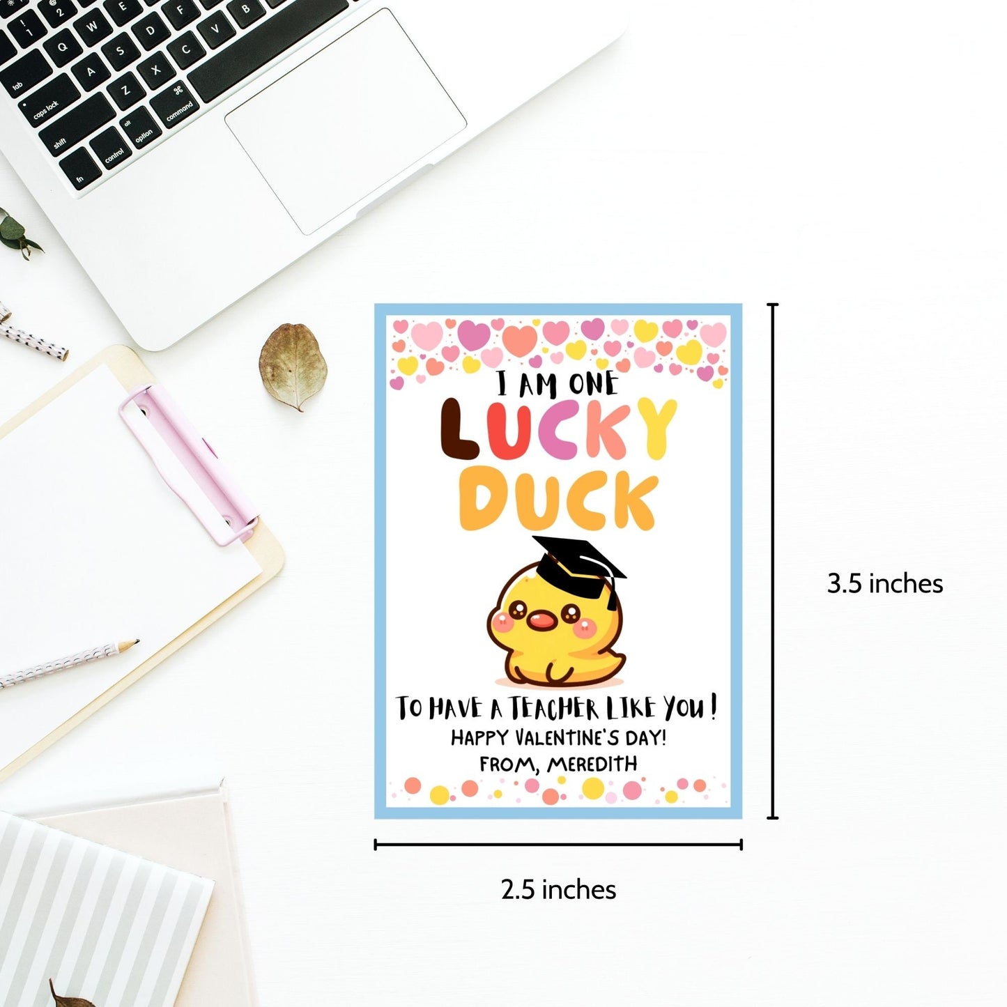 Lucky Duck Valentine Teacher Printable Tag | Editable With Canva | Editable Rubber Duck Valentines Day Gift Tags | One Lucky Duck