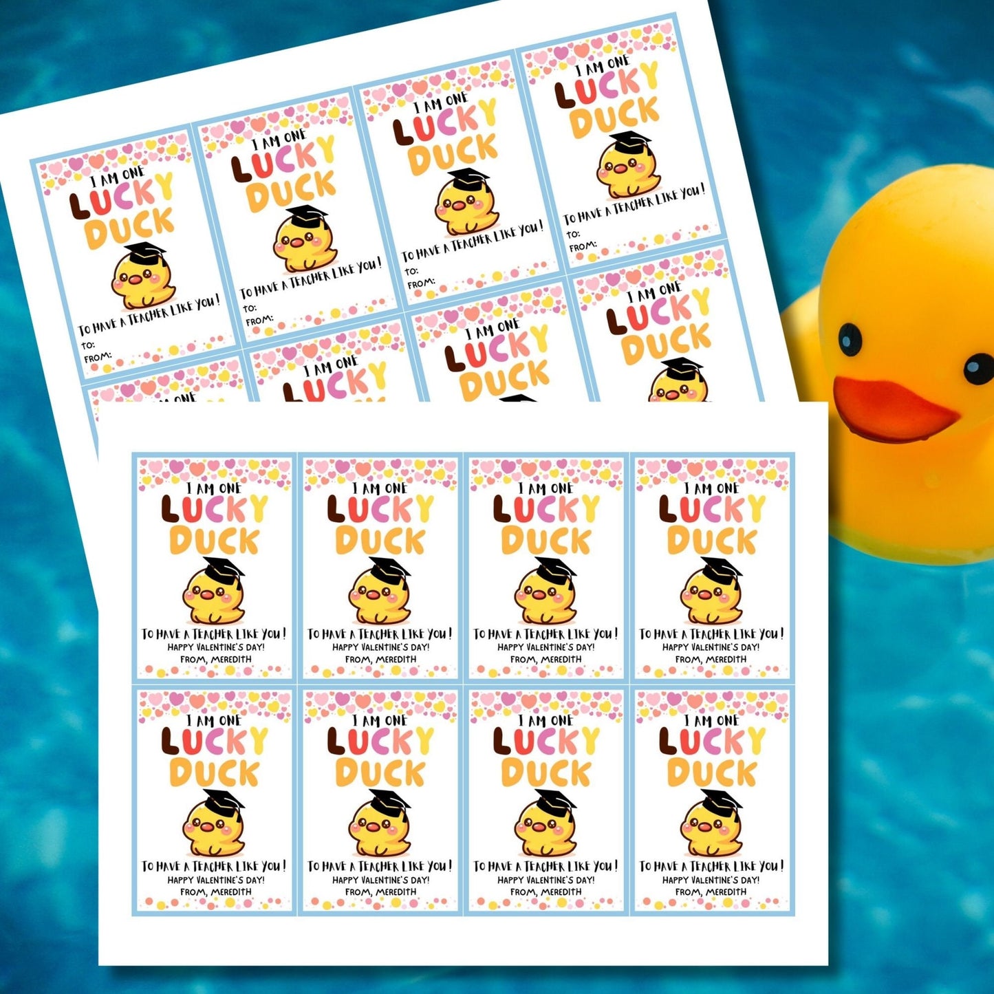 Lucky Duck Valentine Teacher Printable Tag | Editable With Canva | Editable Rubber Duck Valentines Day Gift Tags | One Lucky Duck