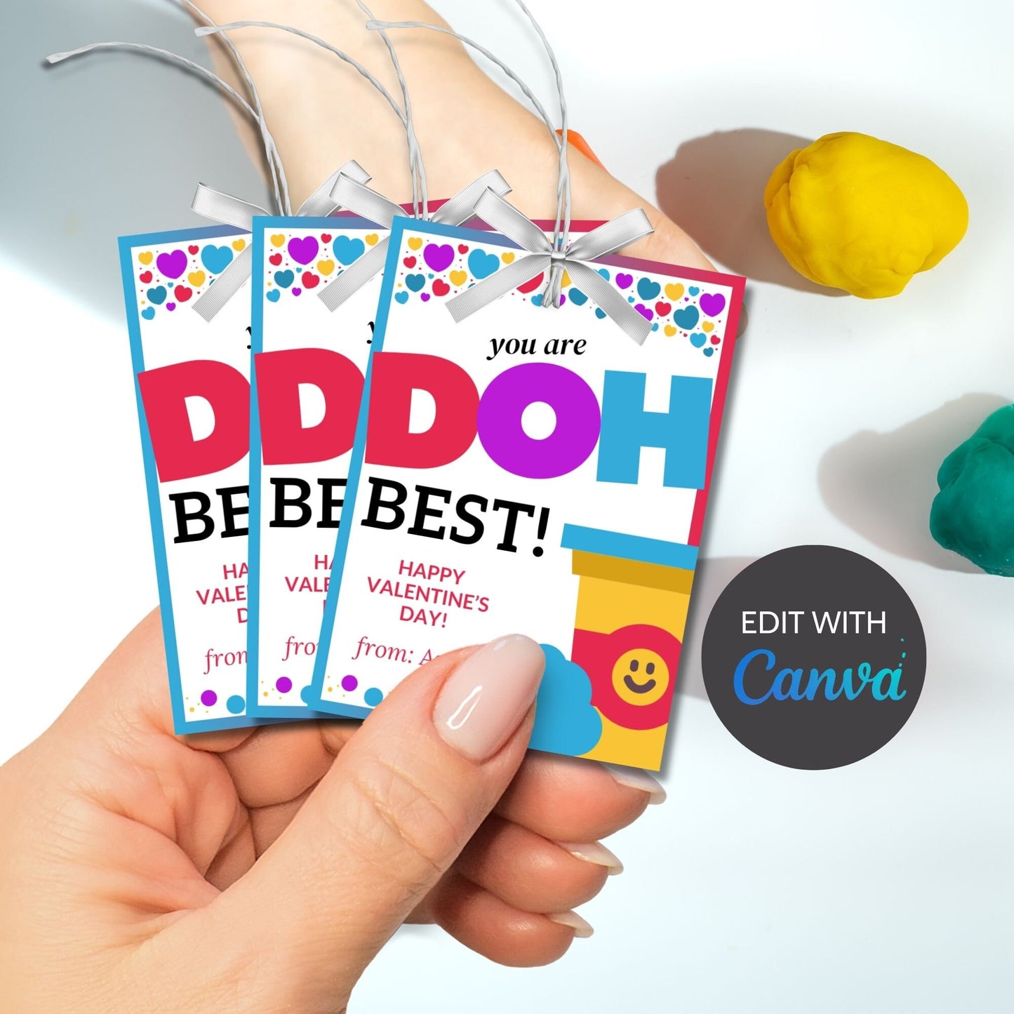 Printable Editable Play-Doh Valentines Tag | Instant Download | From Girl Boy | Class Valentines Party | Printable Valentine Cards For Kids