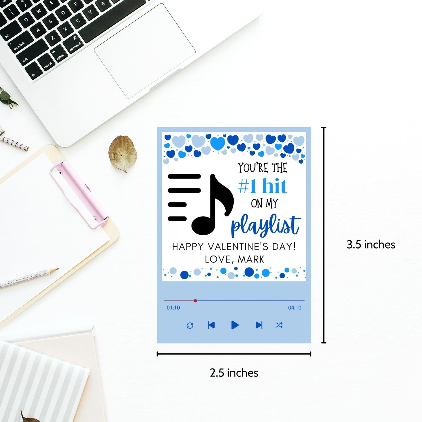 Printable Editable Music Lover Artist Valentines Gift From For Boy | Guitarist Band | Vintage Vinyl Record | Valentines Sticker | Lover Gift