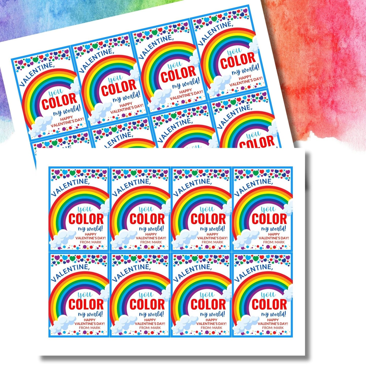 Printable Editable Rainbow Valentine Boy Girl | Valentine Gift Tag | Kids Pop It Valentines | V Day Party Rainbow Hearts Printable Digital