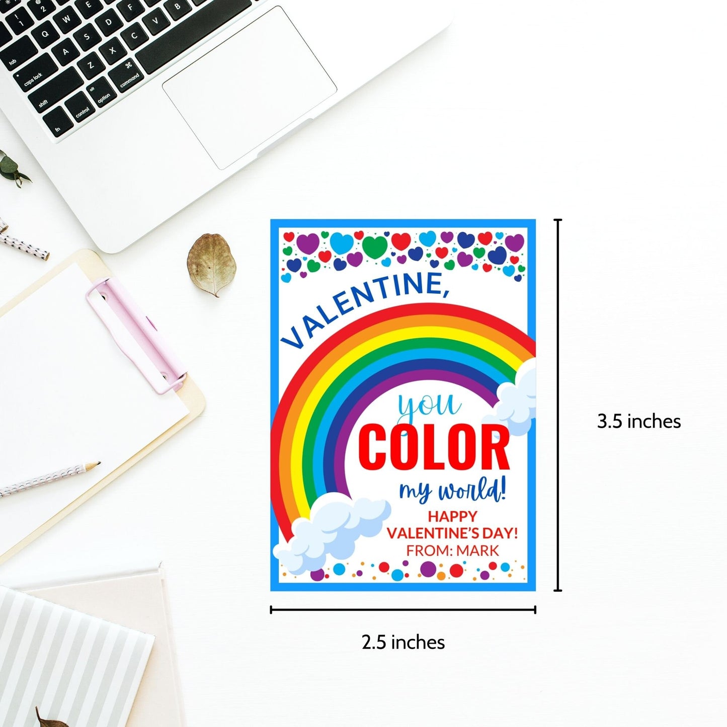 Printable Editable Rainbow Valentine Boy Girl | Valentine Gift Tag | Kids Pop It Valentines | V Day Party Rainbow Hearts Printable Digital