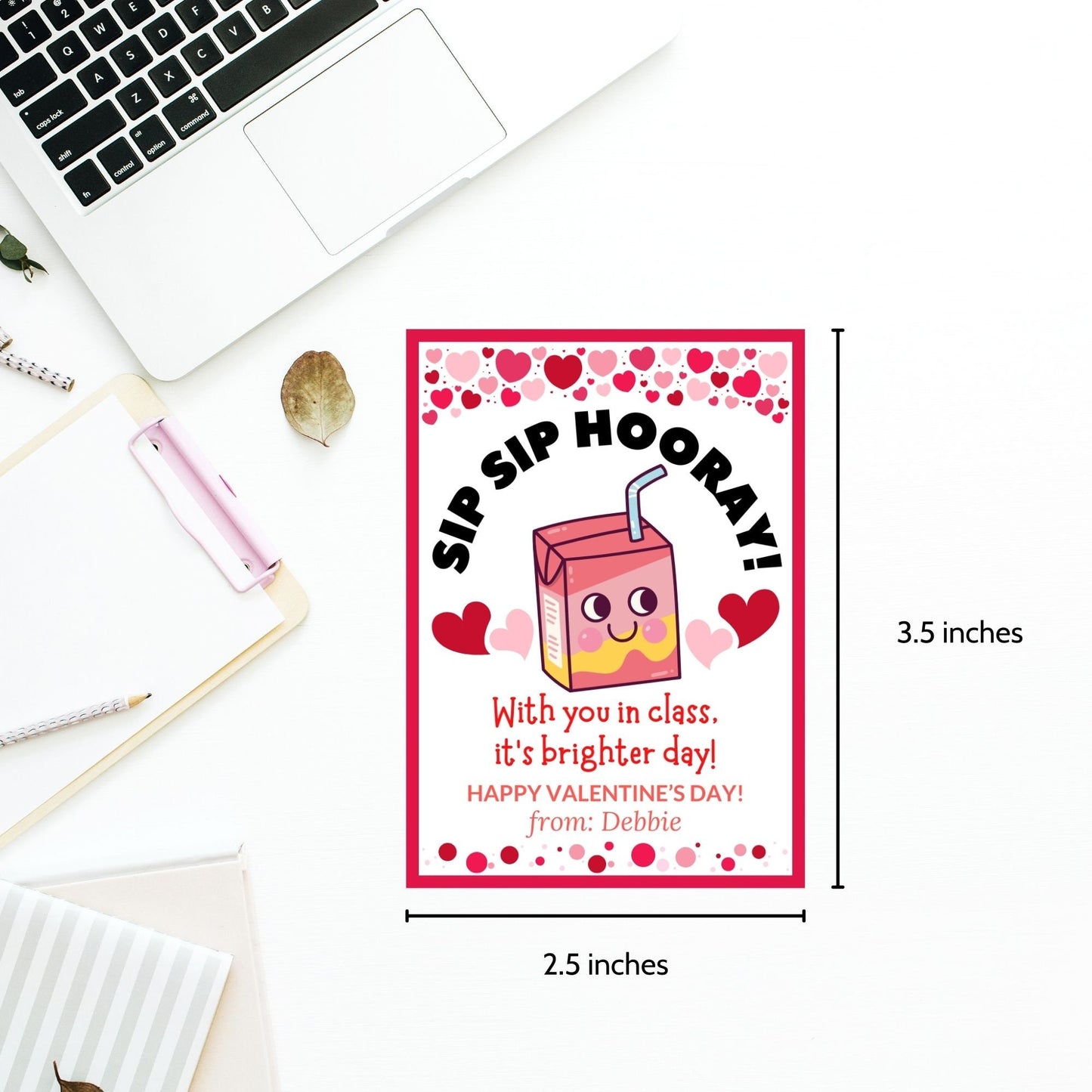 Sip Hooray Juice Drink Valentine Printable Gift Tag | Kids Class Friend Valentines | Tetra Carton Box Label | Preschool Valentine