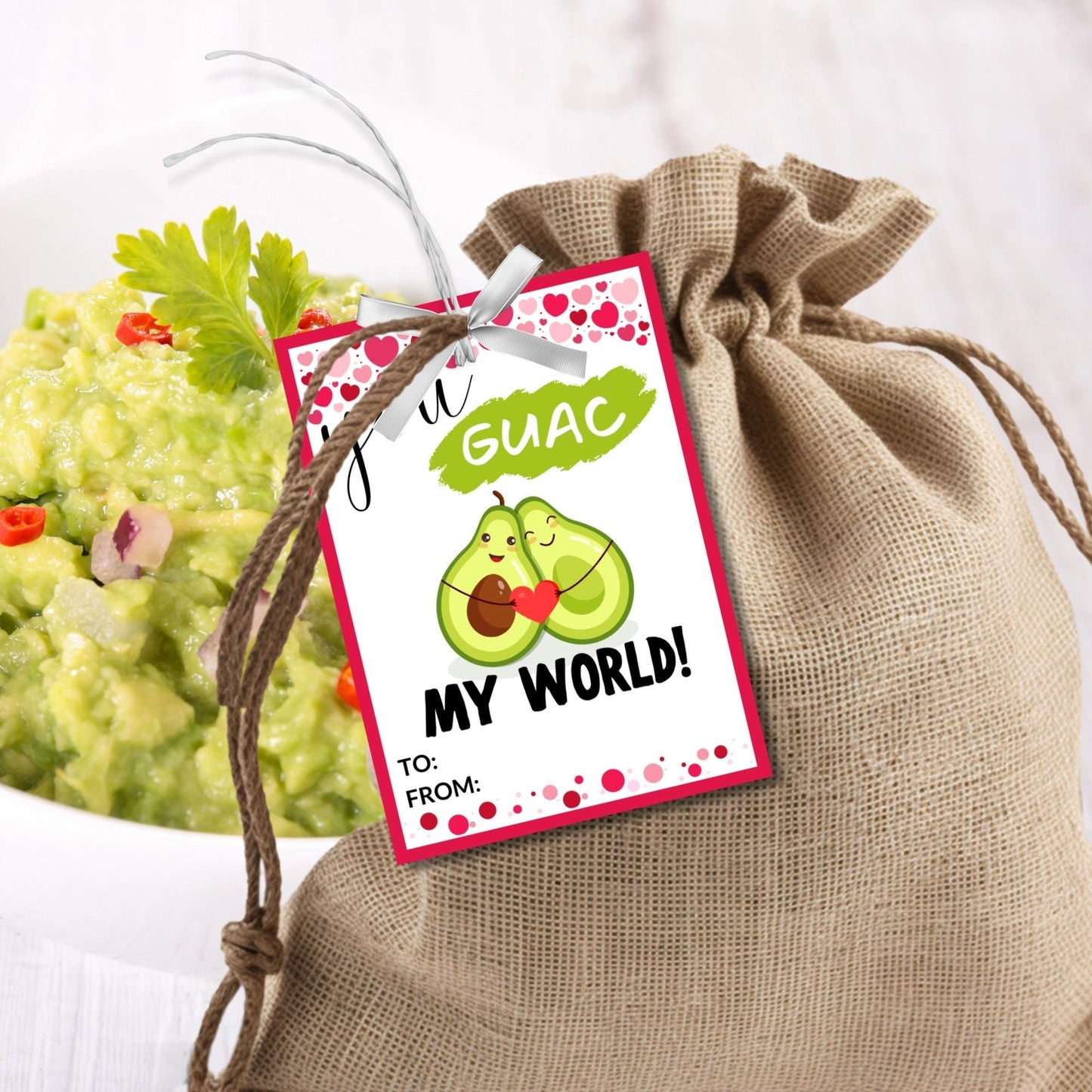 You Guac My World Valentine Printable Editable Card Tag | Cinco De Mayo Food Pun Tag | Avocado Sticker | Avocado Card | Funny Card