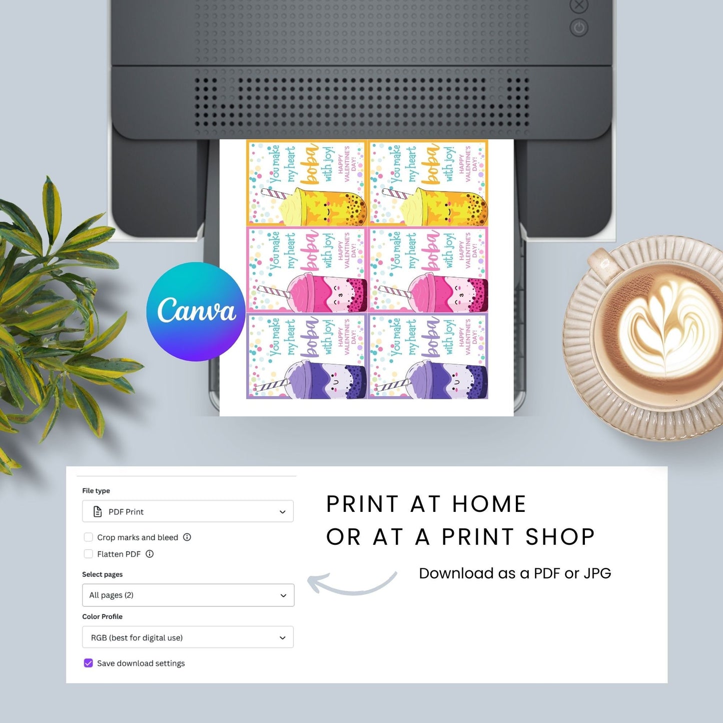 Printable Editable Bubble Tea Card | Valentines Day Card | Kawaii Cute Romantic Gift | Boba Card | Milk Tea | Boba Tea Valentine | Food Puns