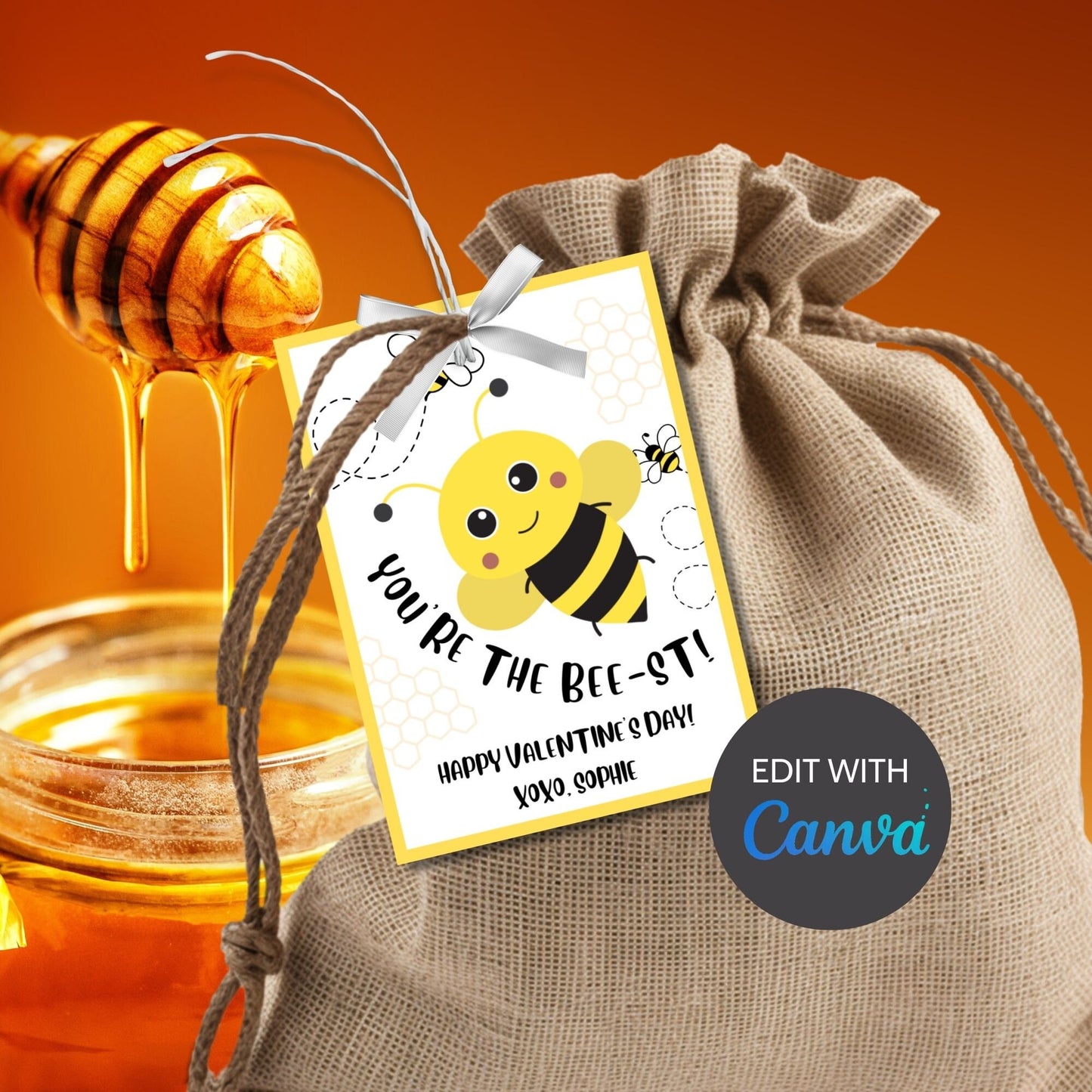 Printable Editable Bee Valentine Tag Bee Mine | Kids Classroom Cute Pun Tag | Honey Bee | Bumblebee | Cookie Tag