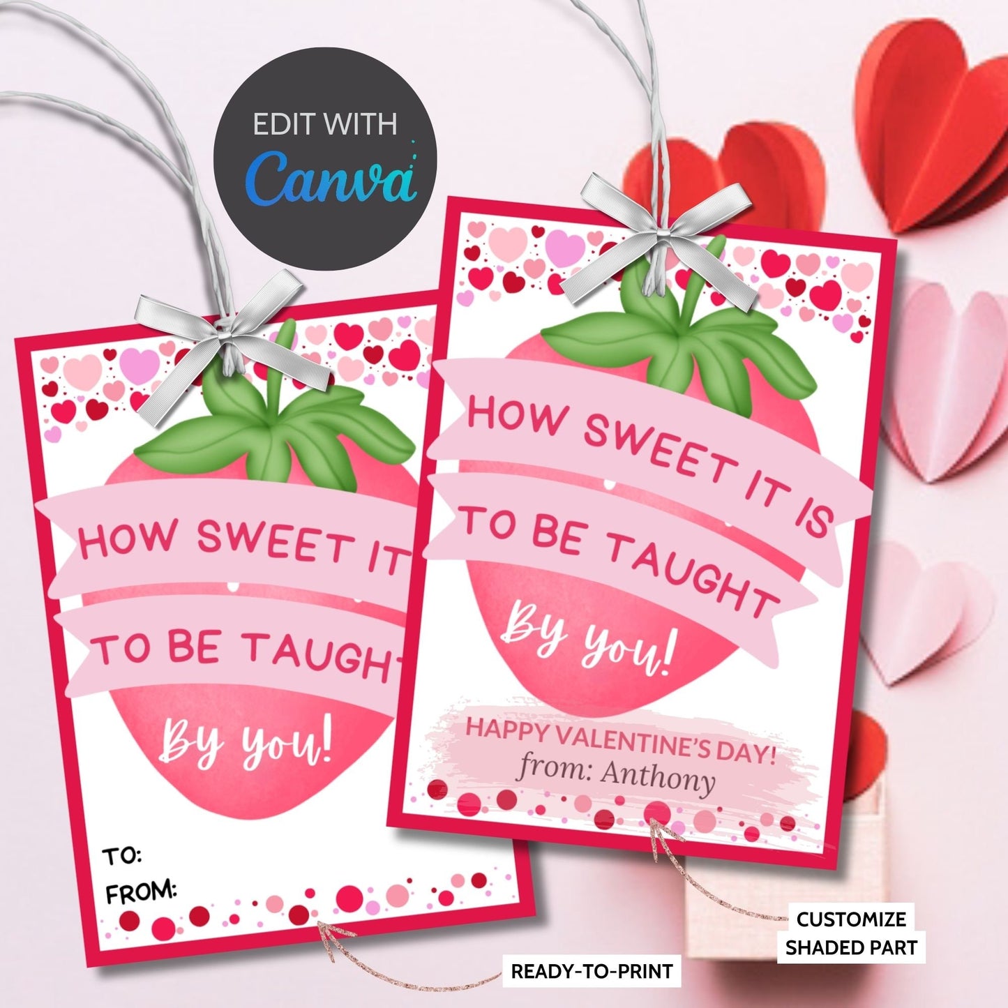 Teacher How Sweet It is Valentine Gift Tag | Strawberry Dipped Thank You Tag | Teacher Gift | Teacher Valentines | Easy Staff Valentine