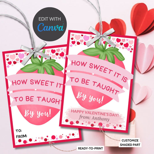 Teacher How Sweet It is Valentine Gift Tag | Strawberry Dipped Thank You Tag | Teacher Gift | Teacher Valentines | Easy Staff Valentine