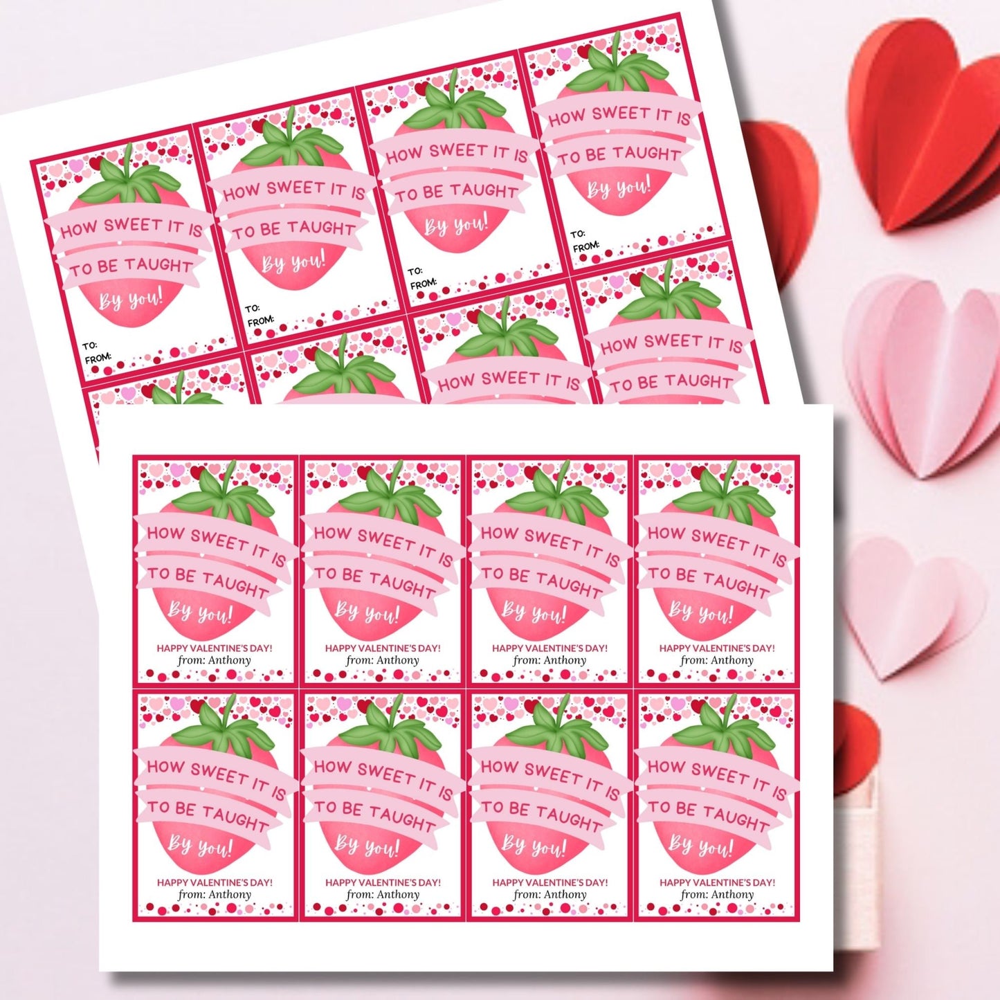 Teacher How Sweet It is Valentine Gift Tag | Strawberry Dipped Thank You Tag | Teacher Gift | Teacher Valentines | Easy Staff Valentine