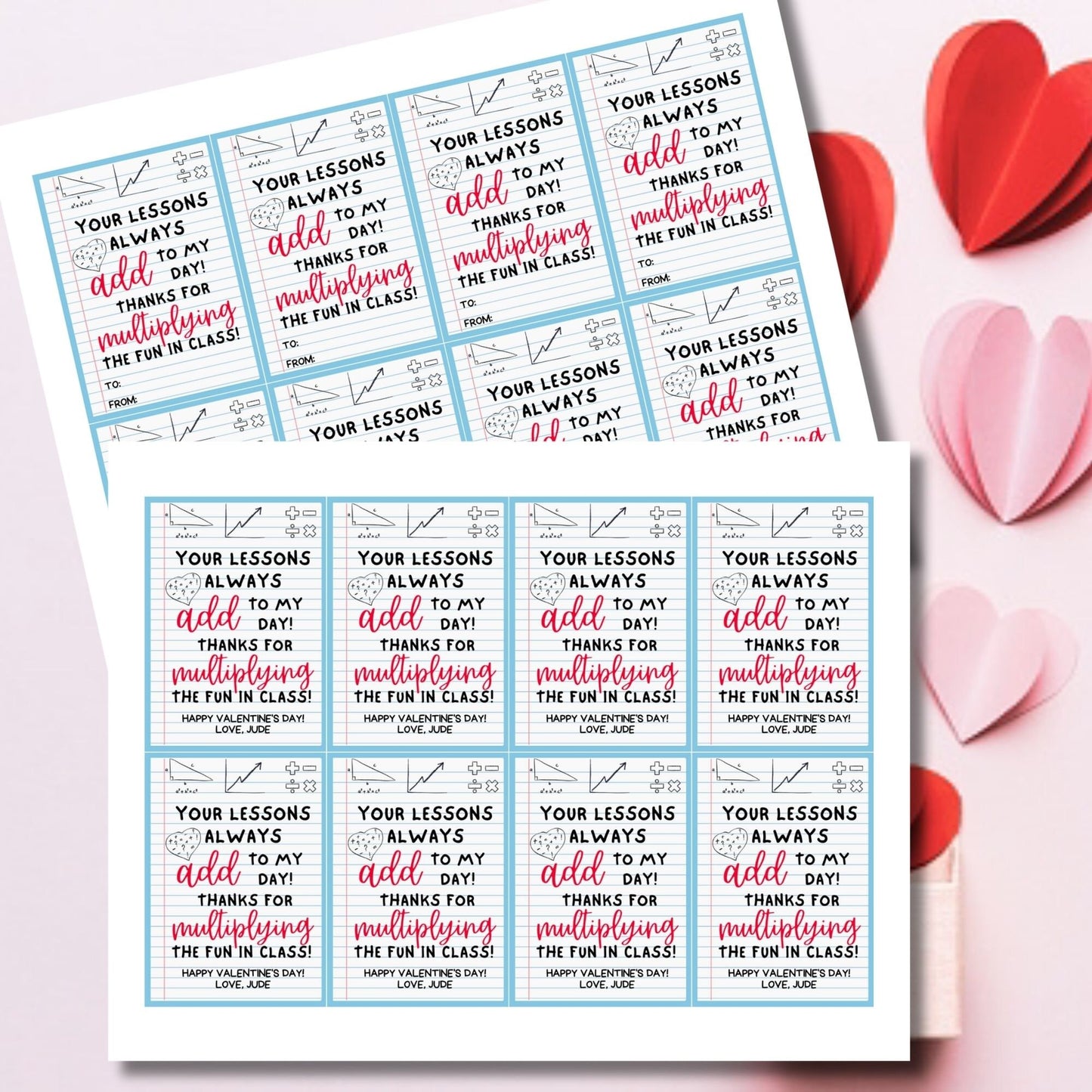 Math Teacher Valentine Gift Tag | Thank You Tag | Educator Student Teacher Staff | Teacher Valentines | Easy | Add Multiply