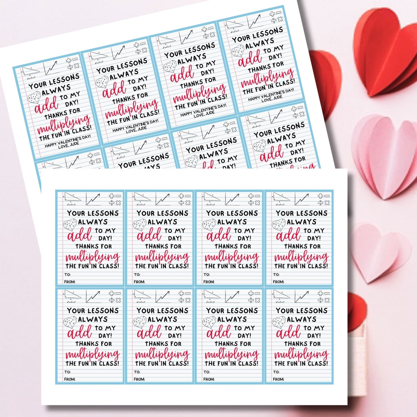 Math Teacher Valentine Gift Tag | Thank You Tag | Educator Student Teacher Staff | Teacher Valentines | Easy | Add Multiply