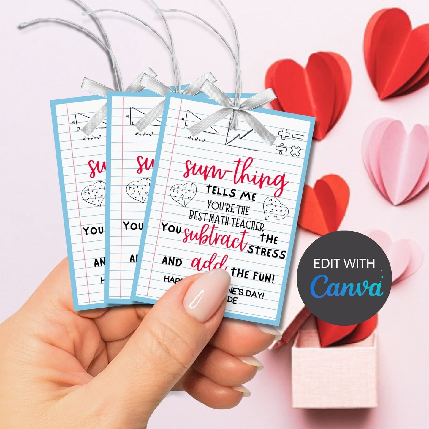 Math Teacher Valentine Gift Tag | Sumthing Tells Me | Multiply Fun | Subtract Stress | Thank You Tag | Educator Student Teacher Staff
