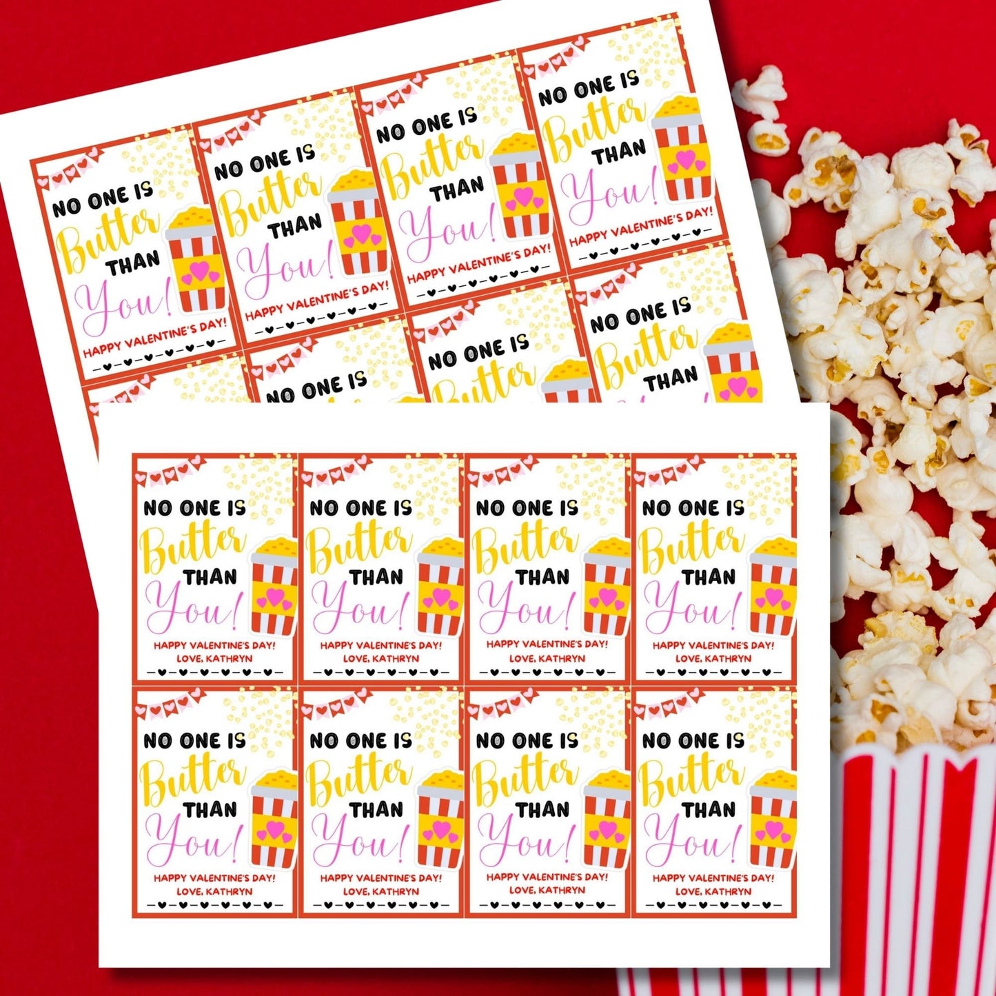 Printable Popcorn Tag | No One is Butter Than You | Kids Valentines Day Popcorn Bag Sticker | Appreciation Gift | Classroom Valentine