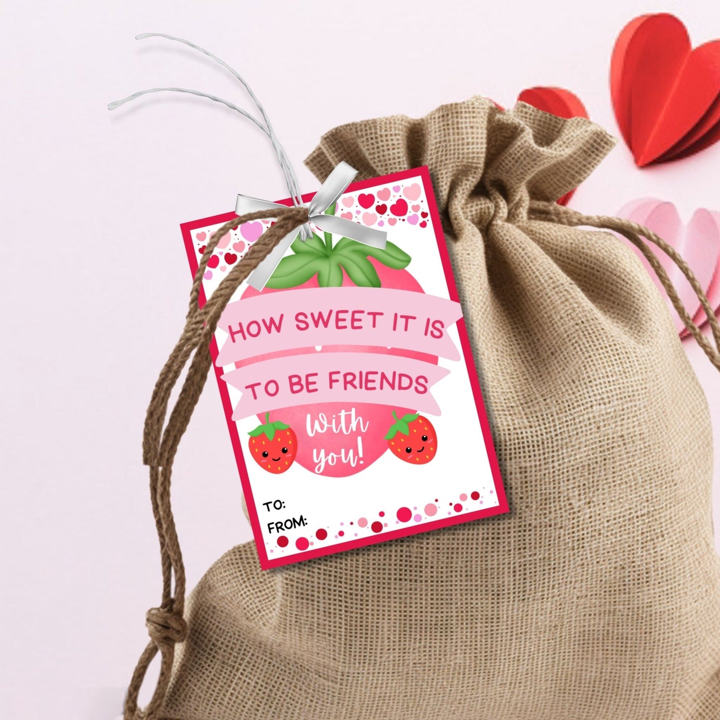 How Sweet It is To Be Friends With You Valentine Gift Tag | Strawberry Dipped Thank You Tag | Strawberry Berry Valentine | Galentine