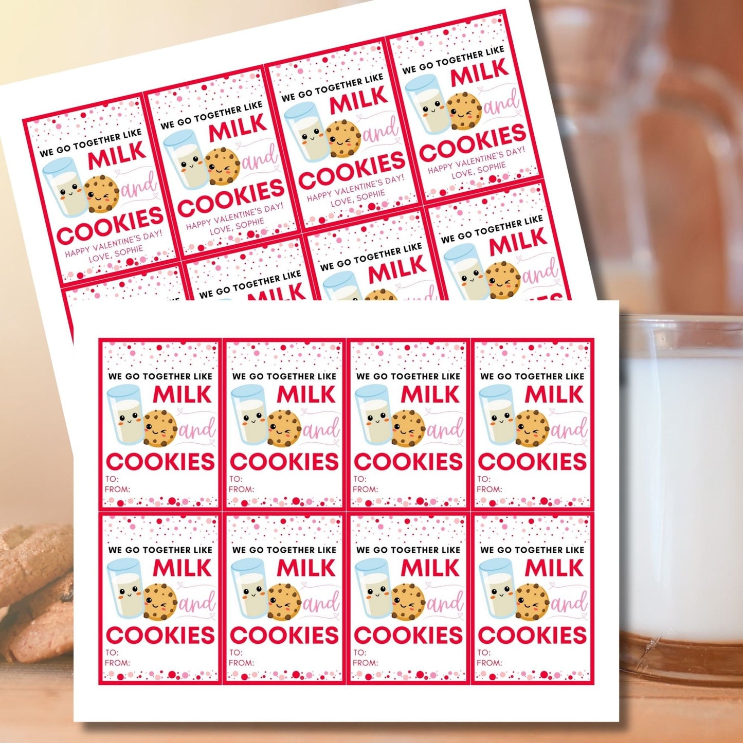 Cookie Valentine Printable Tag | Kids Valentines | We Go Together Like | Classroom School Valentines | Food Pun | Instant Download