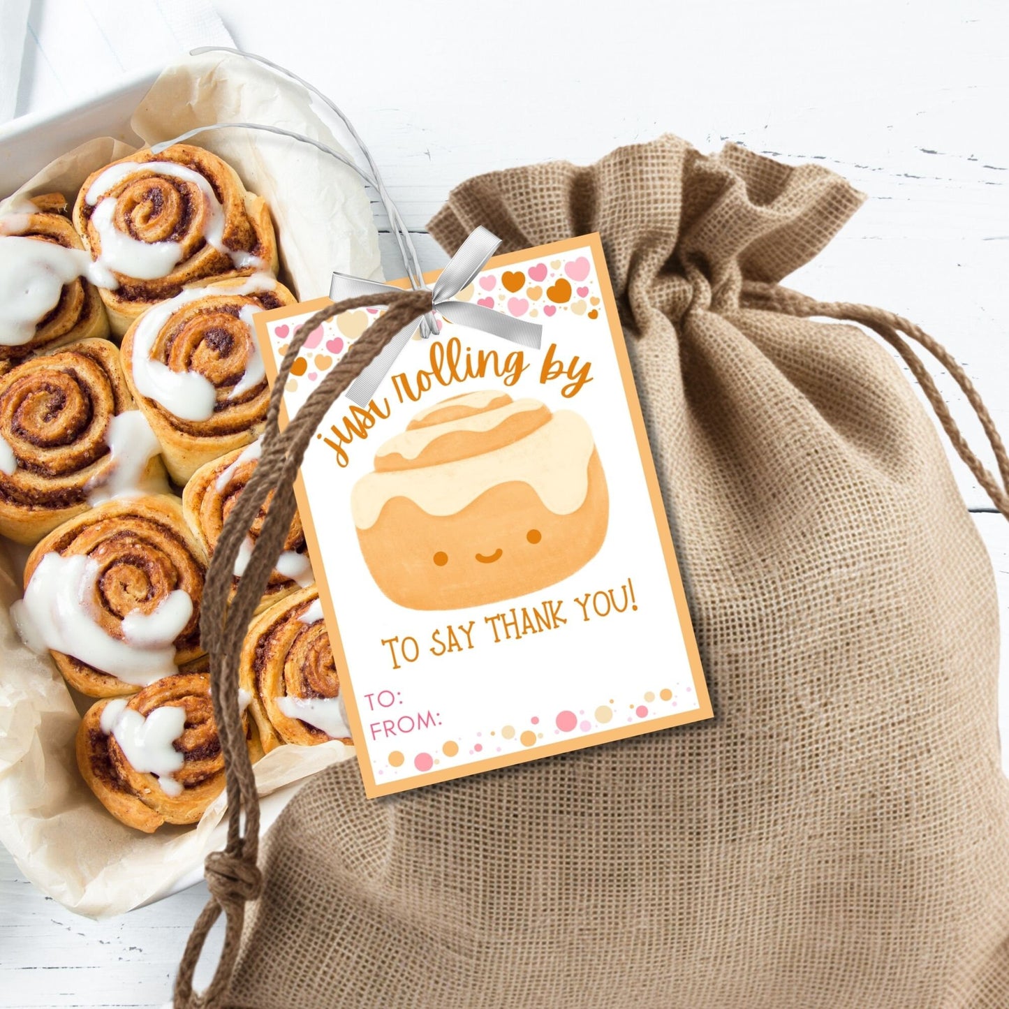 Cute Cinnamon Roll Thank You Tag - Editable Canva Template Personalized Gift Tags - Printable Appreciation Tags for Teachers, Staff, Friends