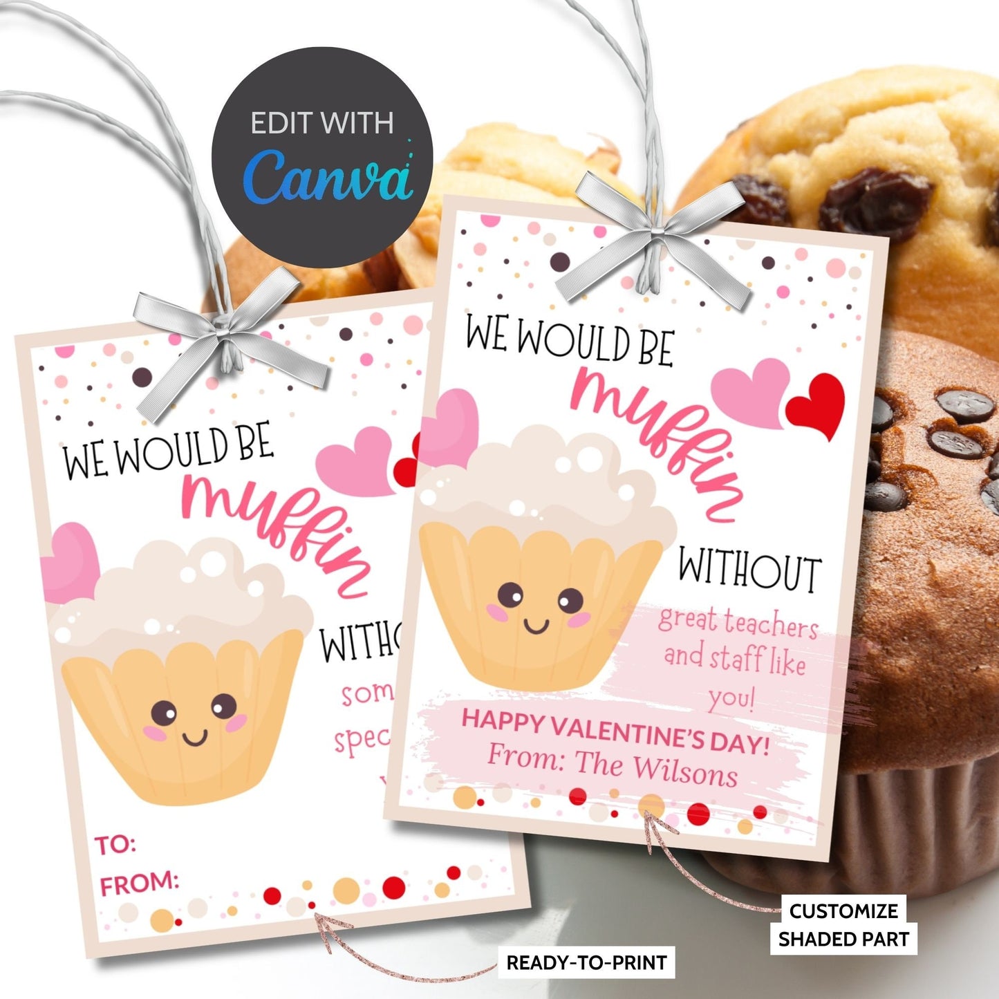 Muffin Valentine Gift Tag Stickers | Would Be Muffin Without | Teacher Staff Family Thank You | Baked Goods Love | Cute Funny Valentine Pun