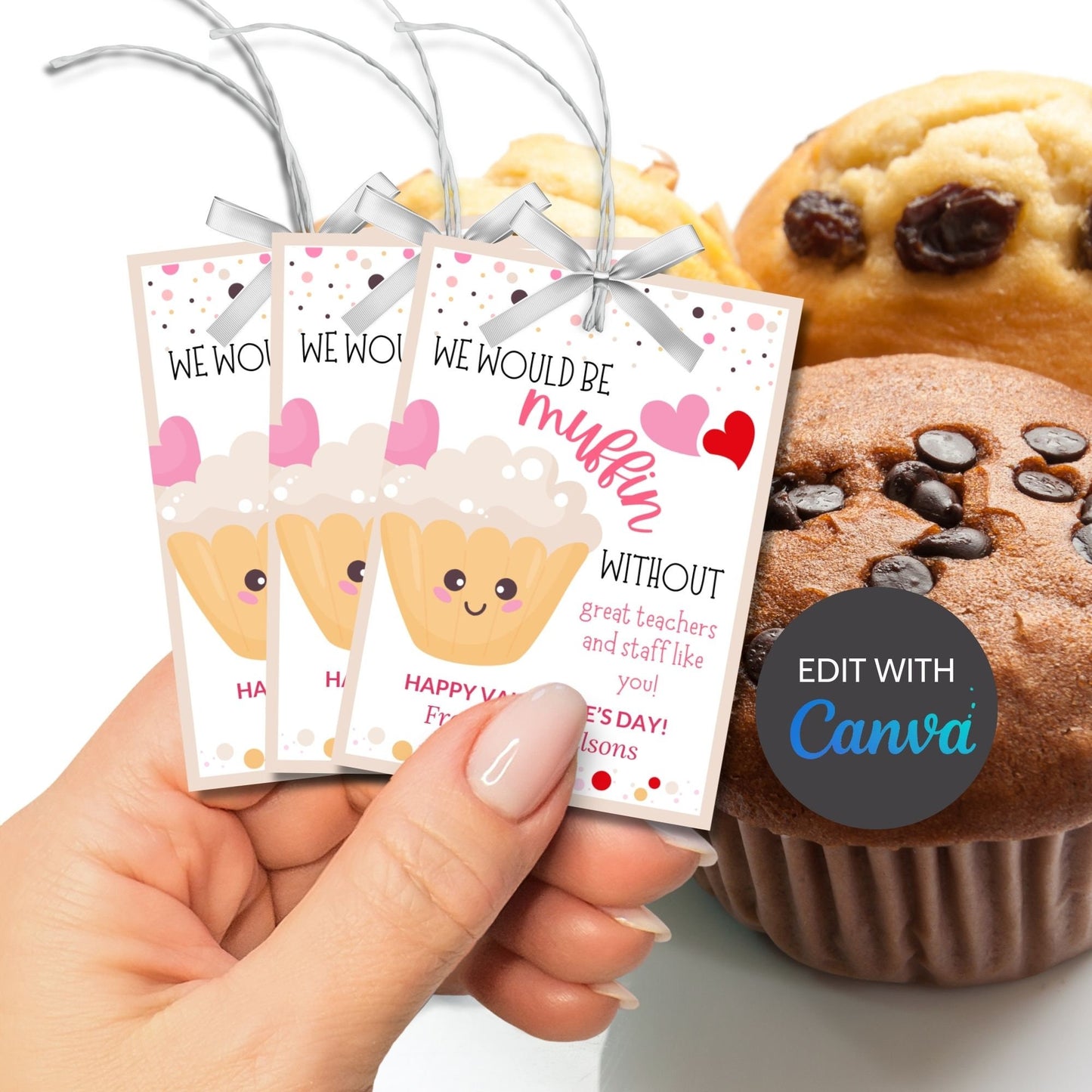 Muffin Valentine Gift Tag Stickers | Would Be Muffin Without | Teacher Staff Family Thank You | Baked Goods Love | Cute Funny Valentine Pun