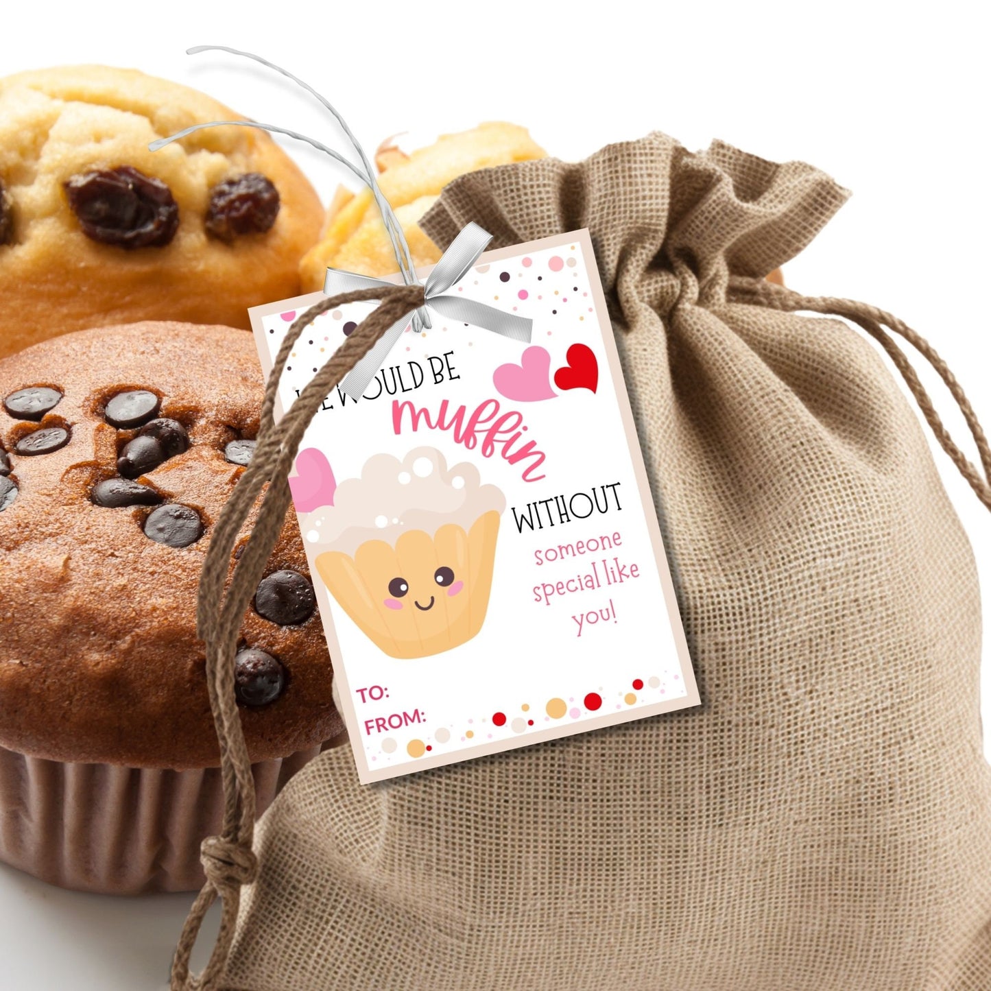 Muffin Valentine Gift Tag Stickers | Would Be Muffin Without | Teacher Staff Family Thank You | Baked Goods Love | Cute Funny Valentine Pun