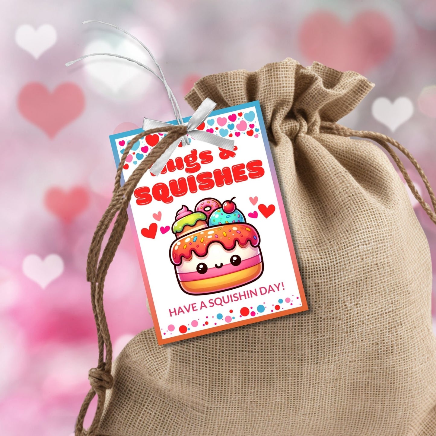 Printable Valentine Squishmallow Tag | Squishin Day | Hugs Squishes | Kids Valentine Favor Tag | Valentine Class Favor Gift Tag