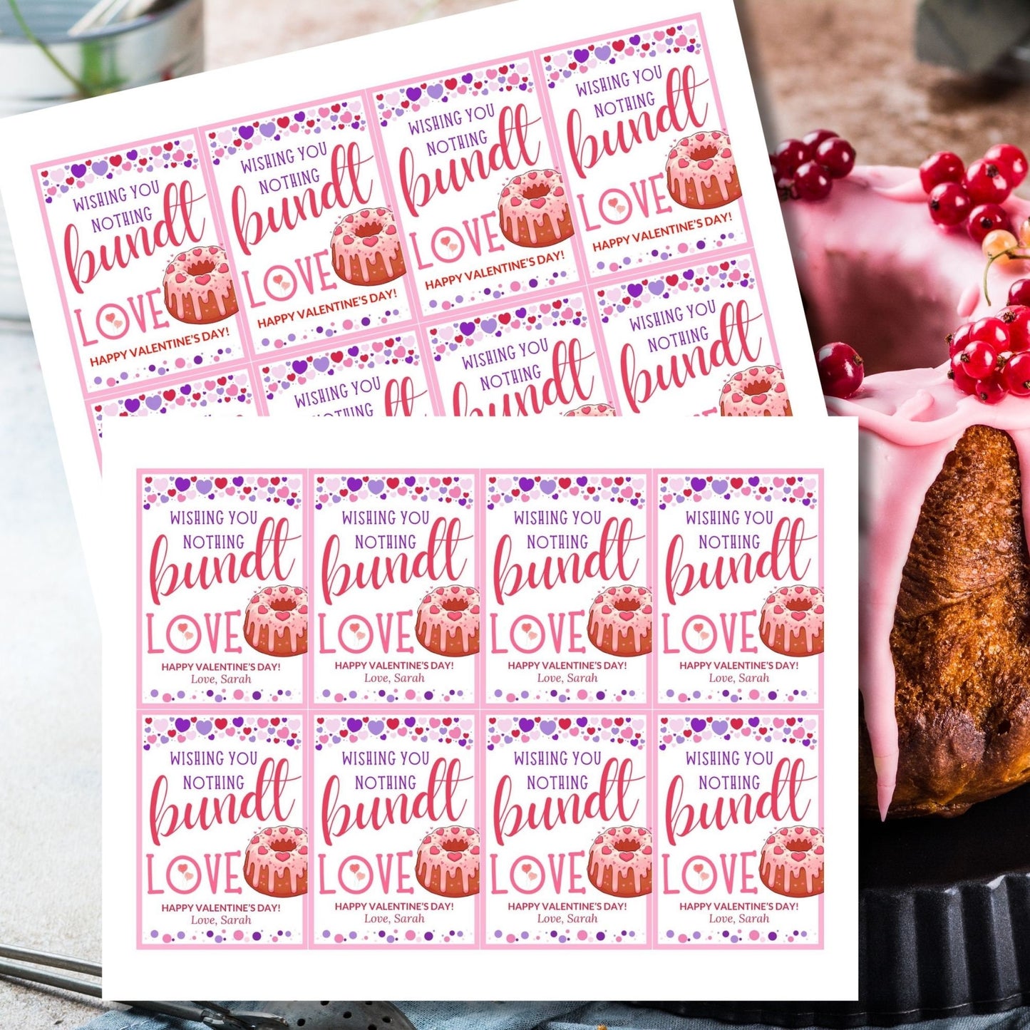 Cake Bundt Valentine Printable Editable Tag | Wishing You Nothing Bundt Love | School Pto Pta Thanks | Teacher Staff Employee Bakery Cake