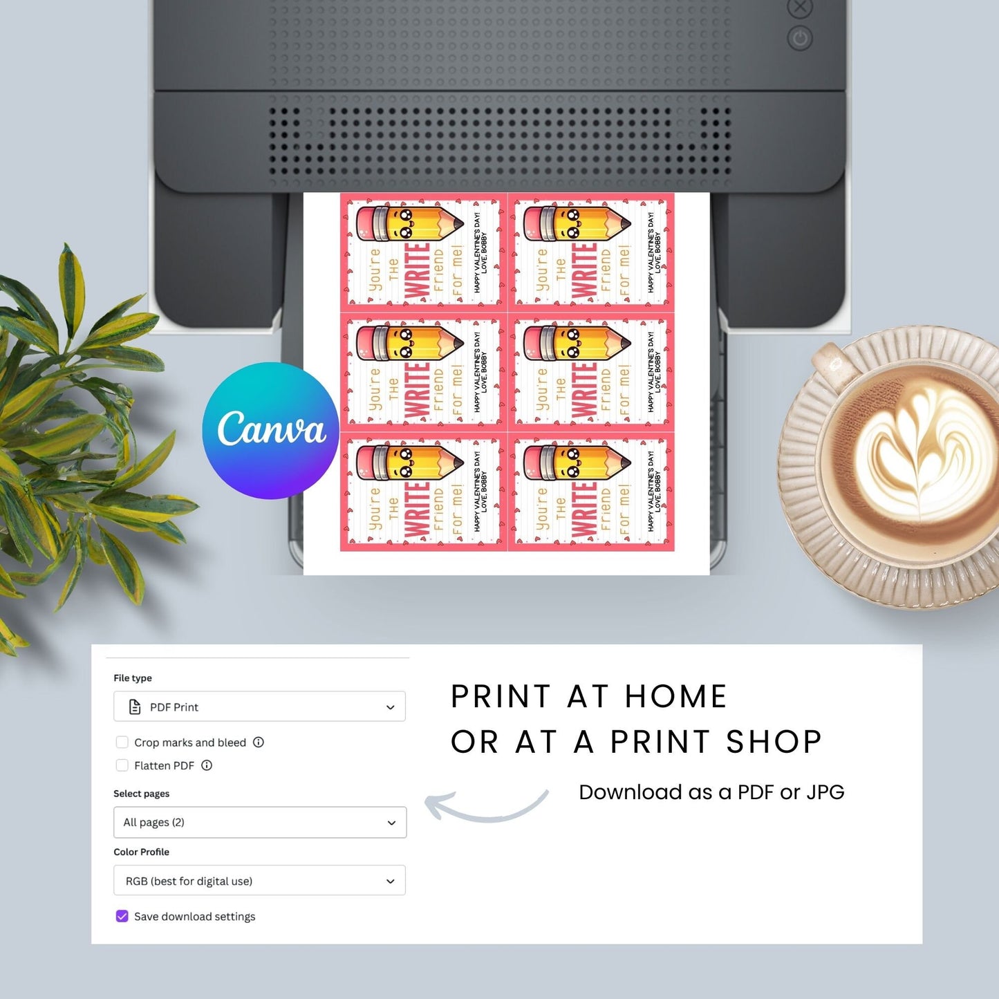 Pencil Valentine Printable Tags | Youre The Write Friend | Pencil Tag Valentines Day Printable | Kids Class Student Friend Valentine Cards