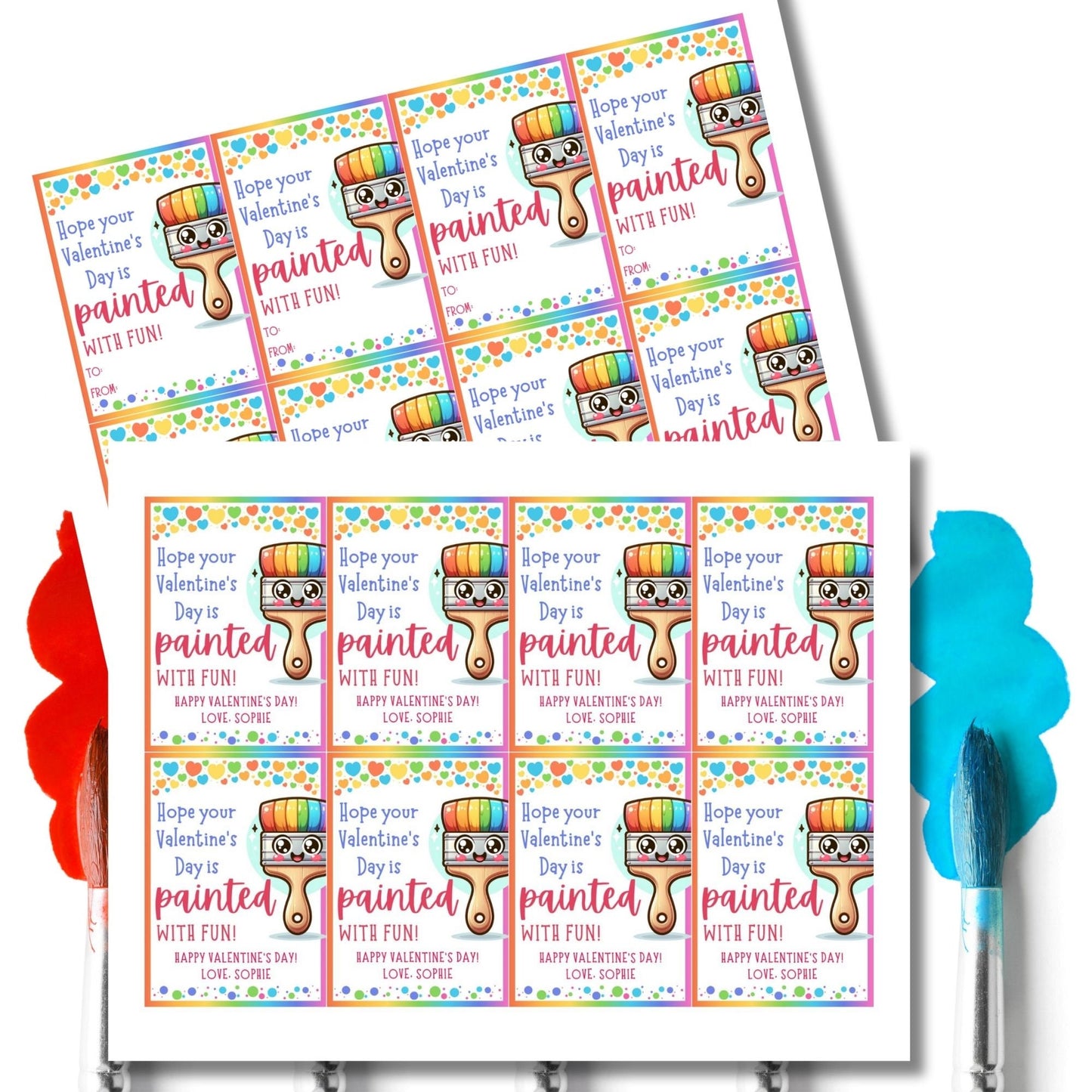 Paint Printable Valentine Tag | Painted Fun | Instant Download | Valentine Art Tag | Toddler Kids Class Students Colorful Valentines