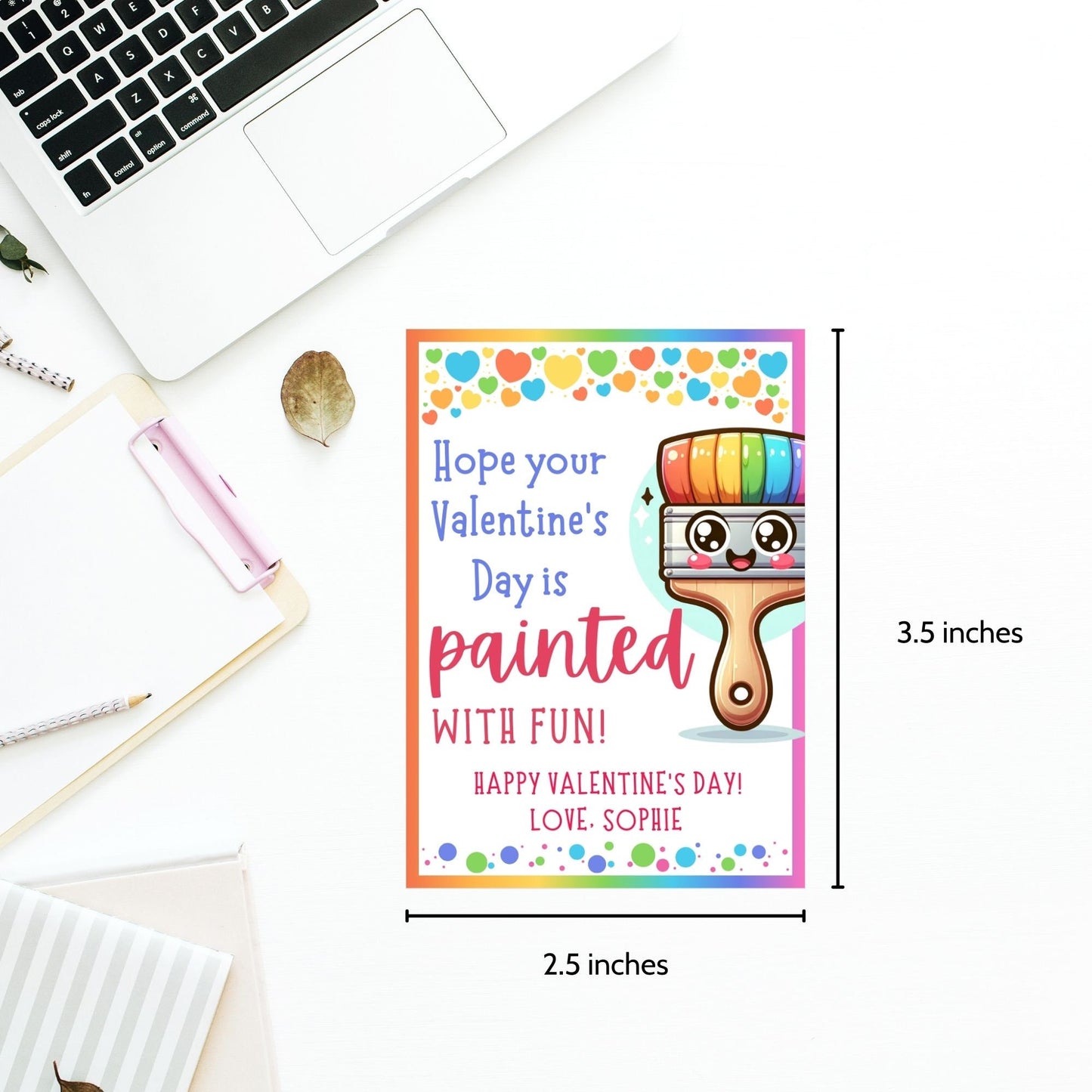 Paint Printable Valentine Tag | Painted Fun | Instant Download | Valentine Art Tag | Toddler Kids Class Students Colorful Valentines