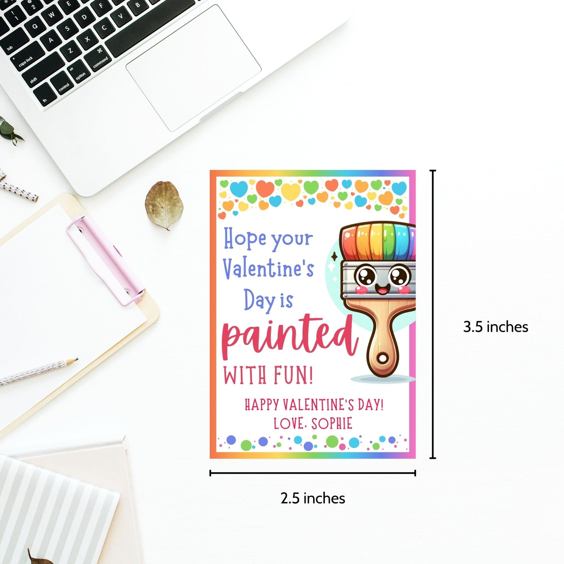 Paint Printable Valentine Tag | Painted Fun | Instant Download | Valentine Art Tag | Toddler Kids Class Students Colorful Valentines