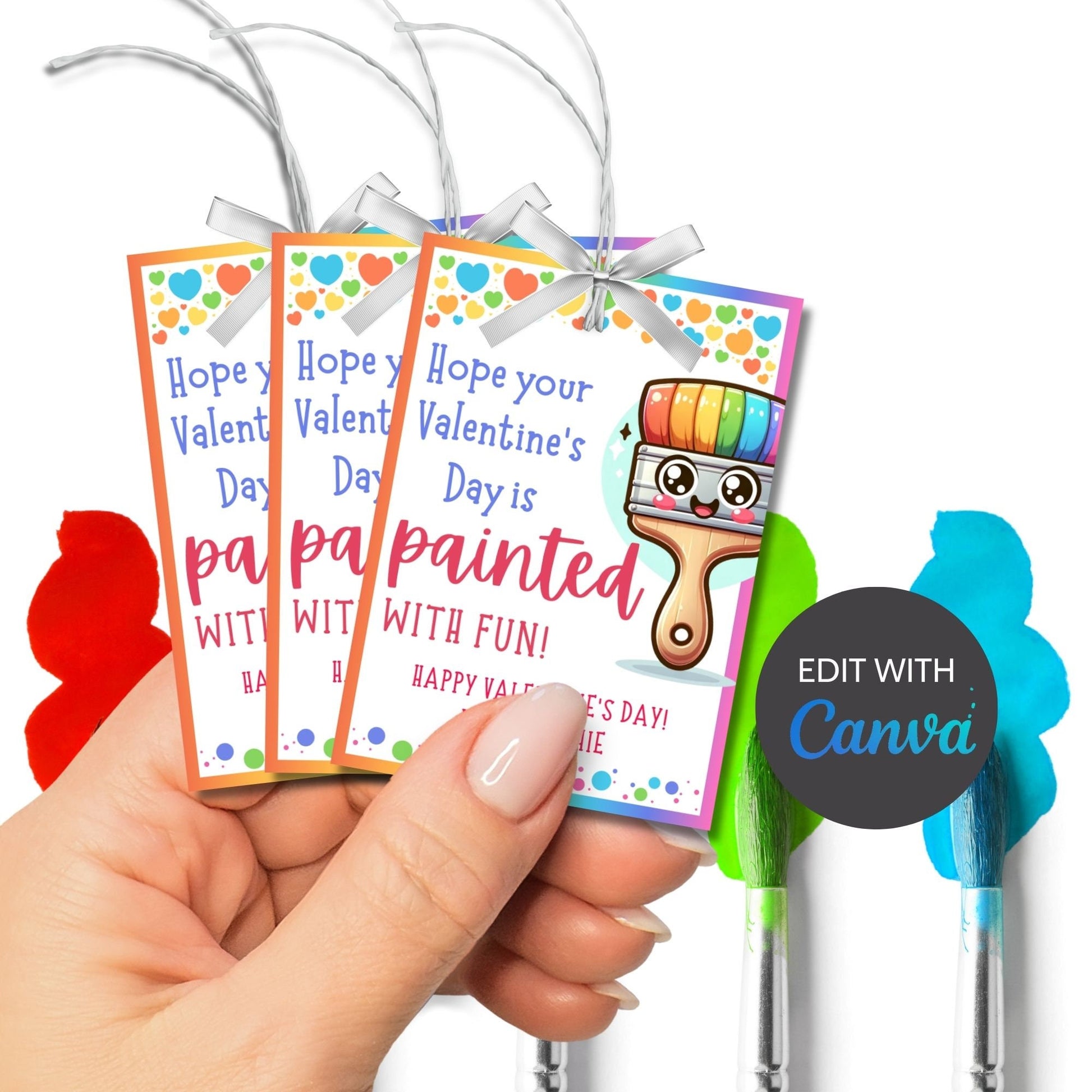 Paint Printable Valentine Tag | Painted Fun | Instant Download | Valentine Art Tag | Toddler Kids Class Students Colorful Valentines