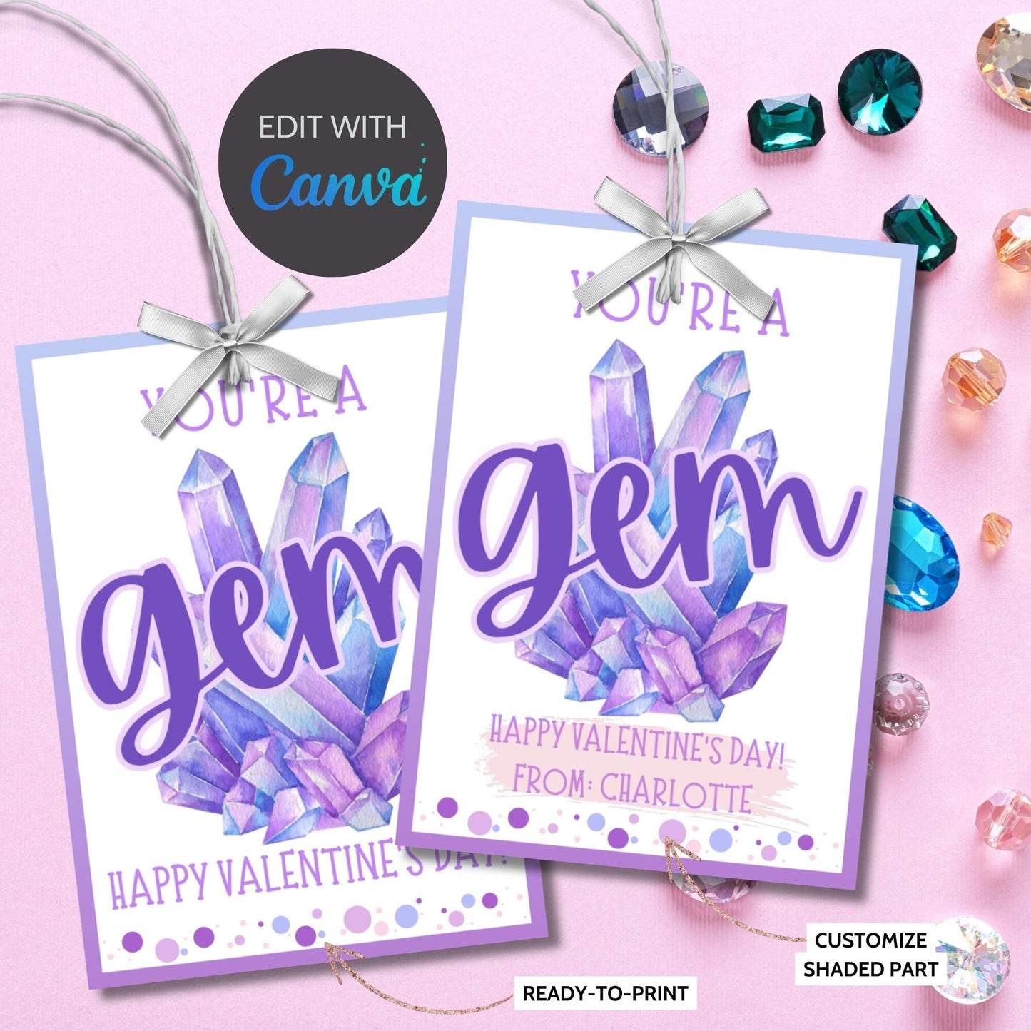 Gem Jewel Youre a Gem Valentines Printable Girl Boy | Friend Coworker Classmate Valentine | Instant Download | Kids Valentines Cards