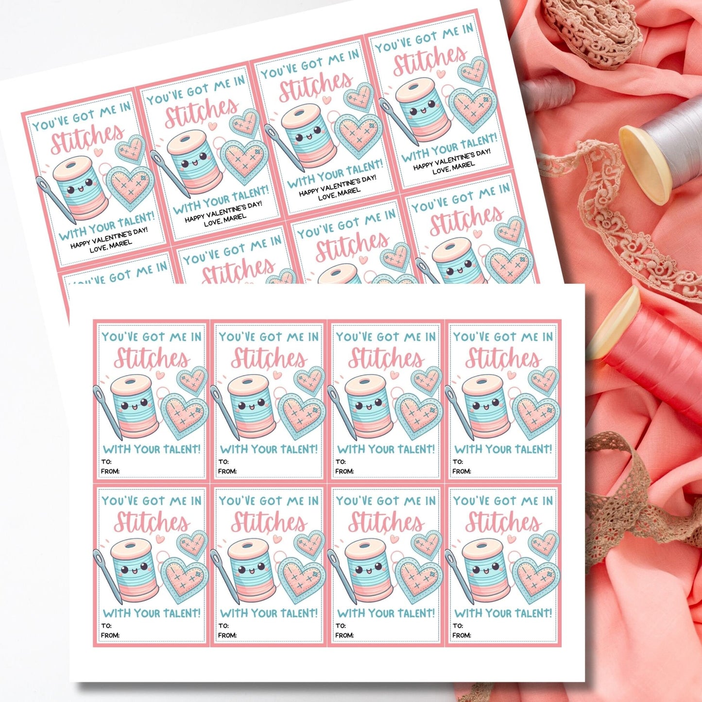 Sewing Valentine Tag | Youve Got me In Stitches | Teacher Class Non-Candy Printable Editable Tag | Seamstress Embroidery Sewing | Crafty