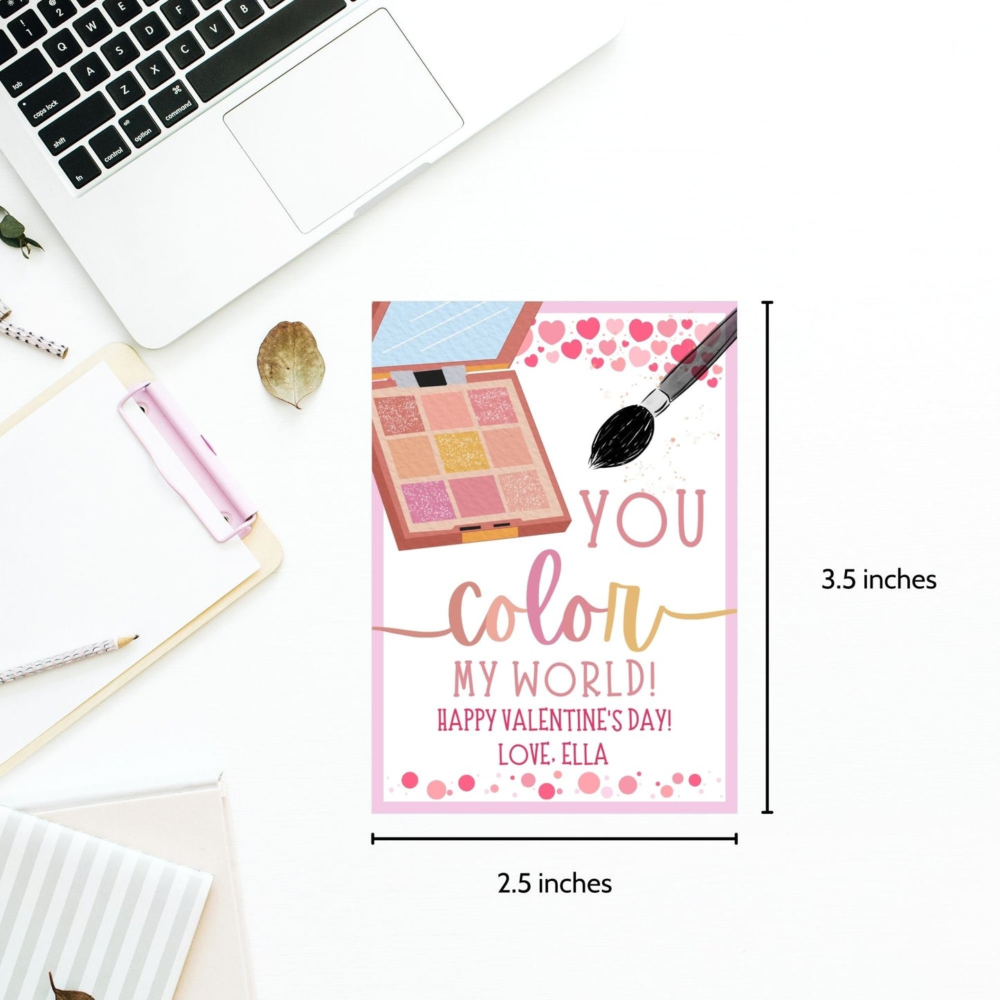 Lipstick Lip Gloss Eyeshadow Makeup Valentine Tag Bundle | You Color My World | Galentine Girlfriend Sister Friend Printable Editable Tag