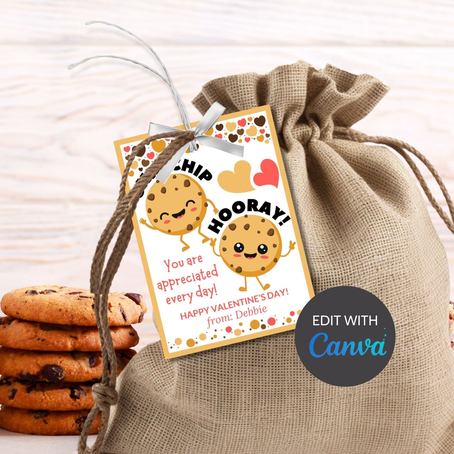 Valentines Tag for Cookie | Chip Hooray Valentine Printable Gift Tag | Chocolate Chip | Kids Preschool Valentine | Snack Size Chip Label